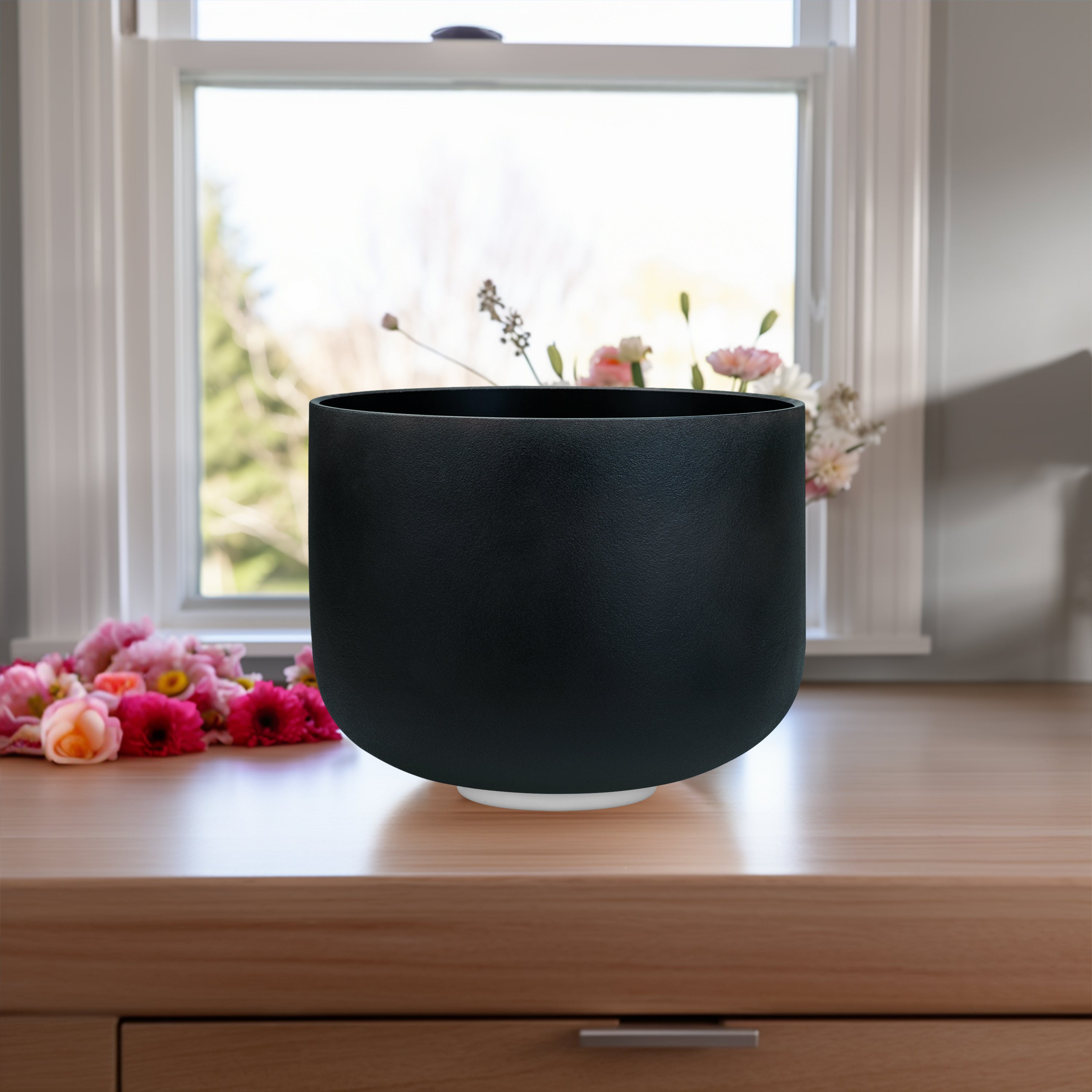 TOPFUND 432Hz Chakra Black D Note Crystal Singing Bowl Sacral 14 inch - TOPFUND Crystal Singing Bowl