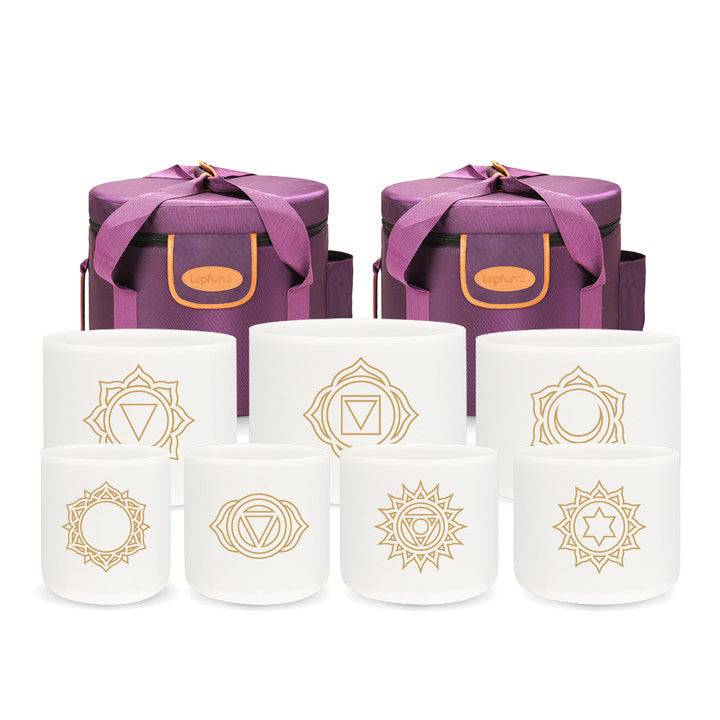 TOPFUND Chakra Symbol Series Tuned Set of 7 Crystal Singing Bowls - TOPFUND Crystal Singing Bowl