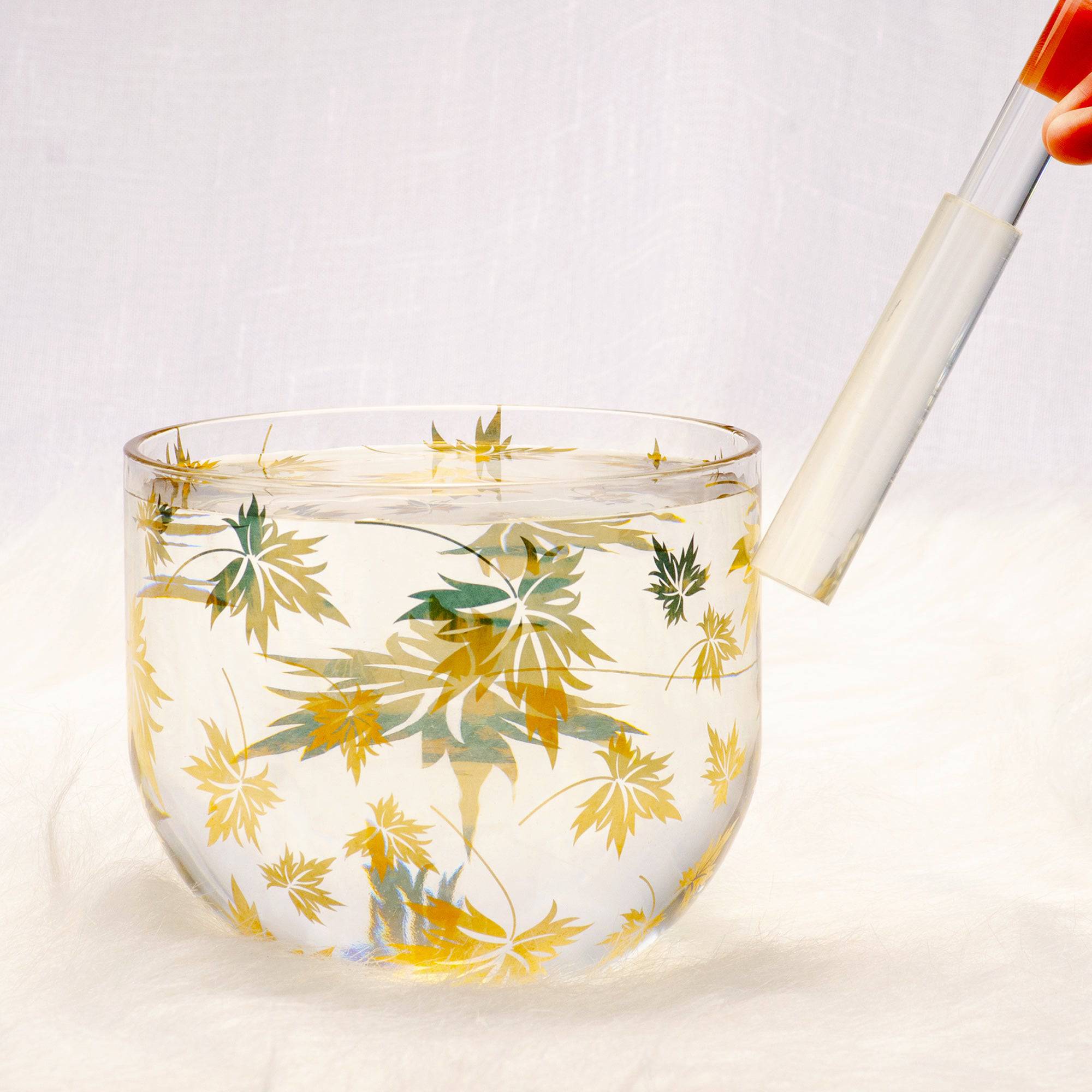 Pure Gold Plated Maple Leaf Crystal Singing Bowl 6 Inch F Note - TOPFUND Crystal Singing Bowl