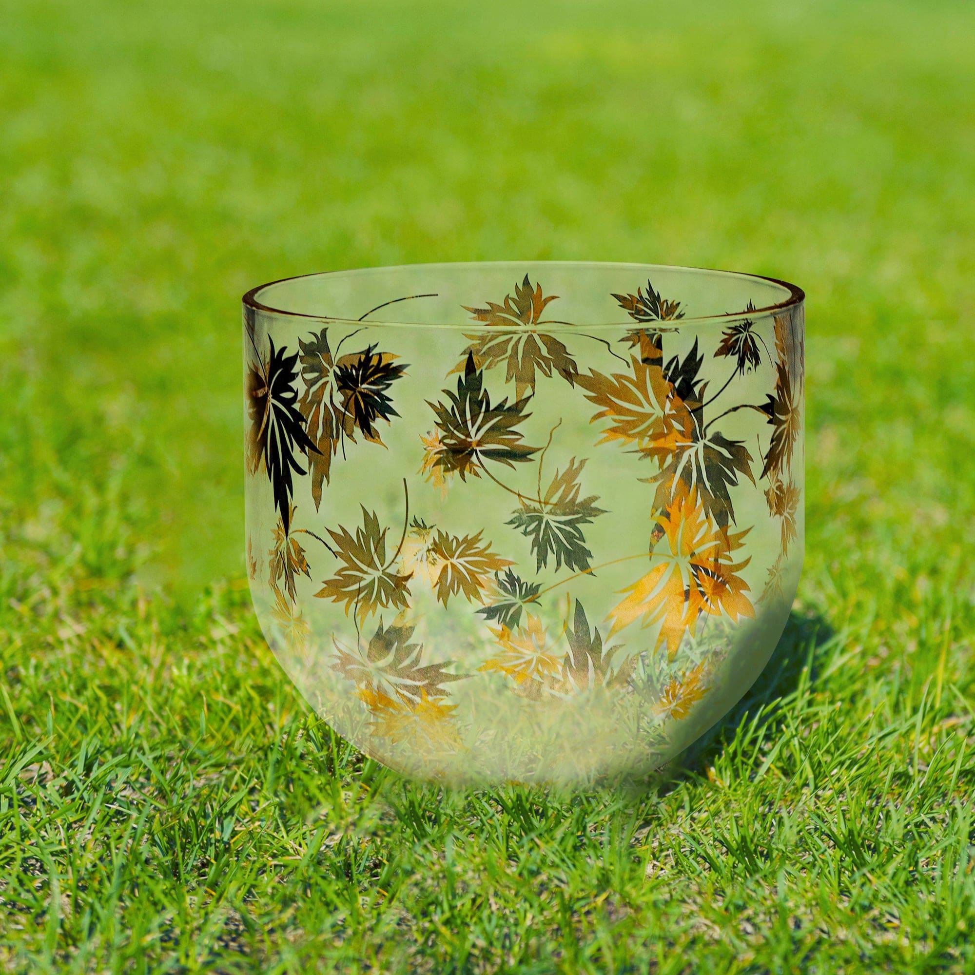 Pure Gold Plated Maple Leaf Crystal Singing Bowl 6 Inch F Note - TOPFUND Crystal Singing Bowl