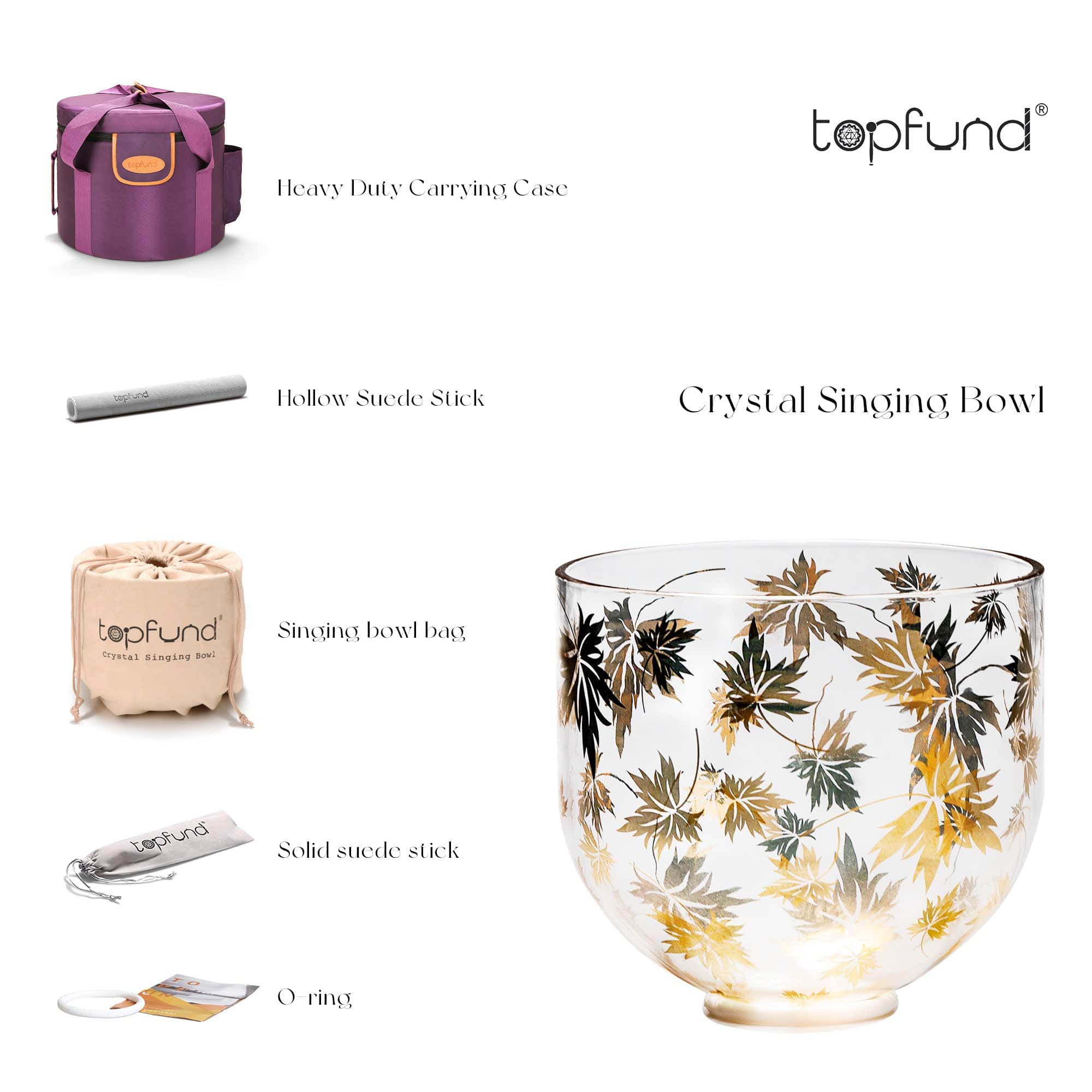 Pure Gold Plated Maple Leaf Crystal Singing Bowl 6 Inch F Note - TOPFUND Crystal Singing Bowl