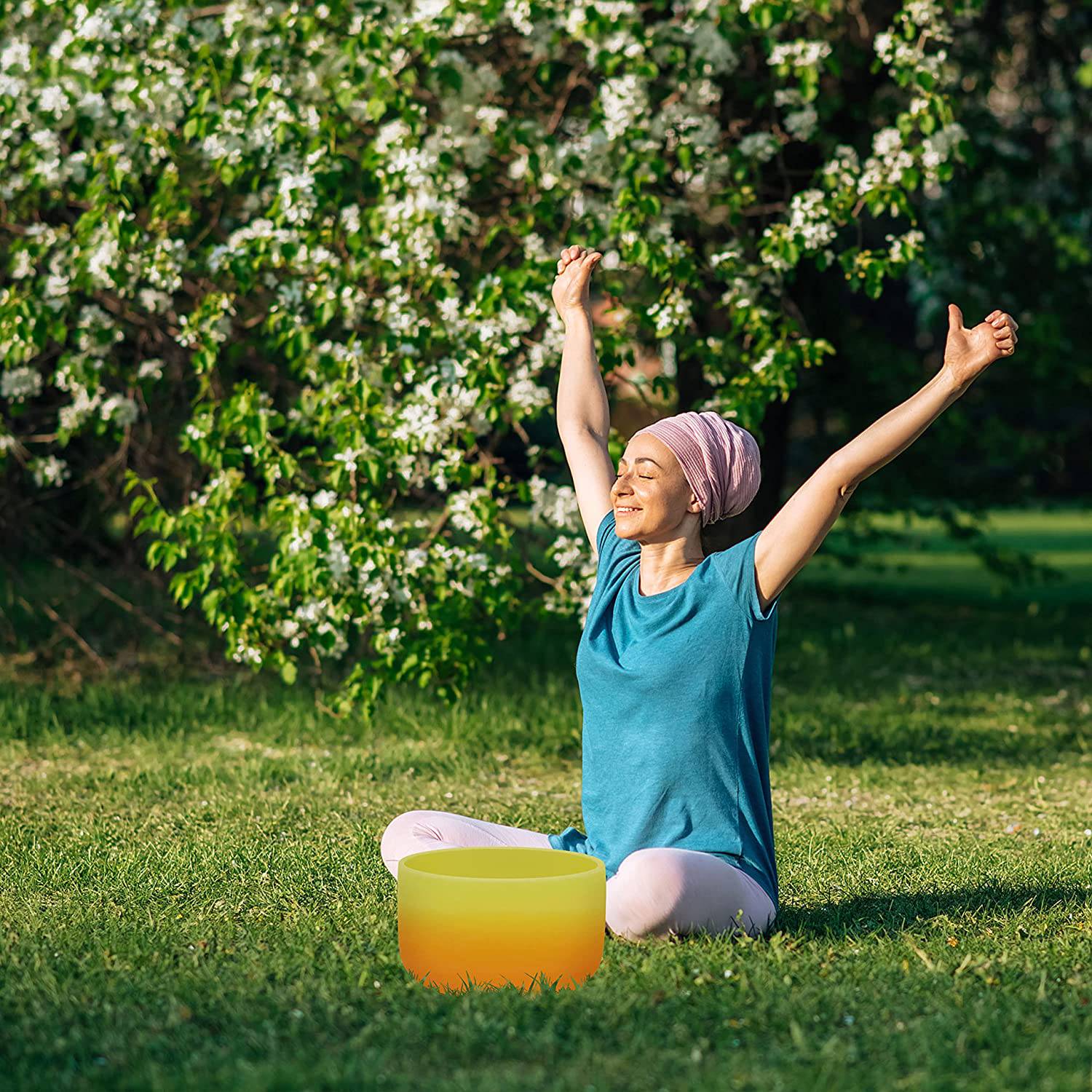 TOPFUND Orange Yellow E Note Crystal Singing Bowl Solar Plexus Chakra 10 inch - TOPFUND Crystal Singing Bowl