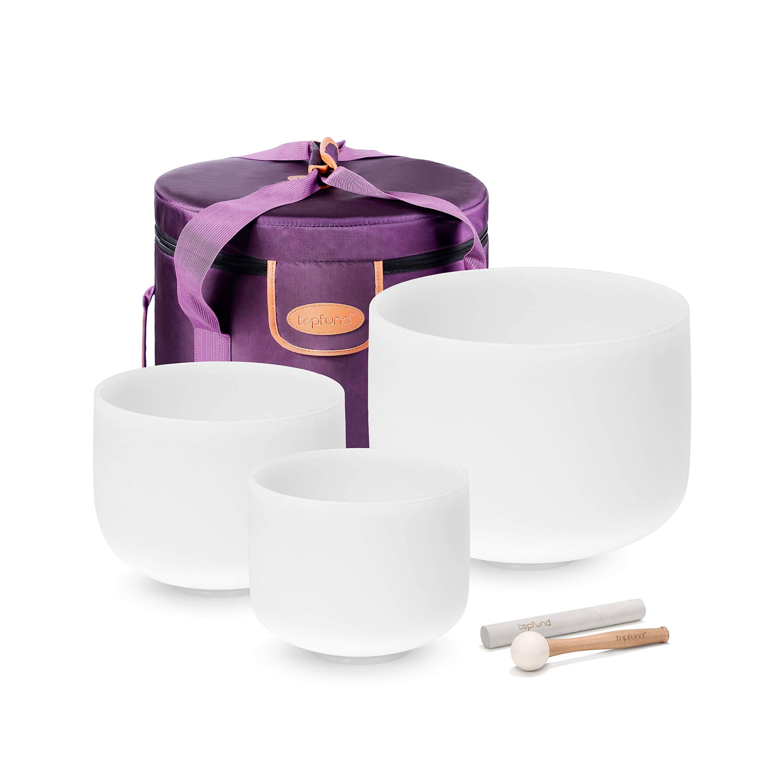 TOPFUND 6-10 inch Chakra Set of 3 Crystal Singing Bowls(6"A,8"F,10"C) - TOPFUND Crystal Singing Bowl