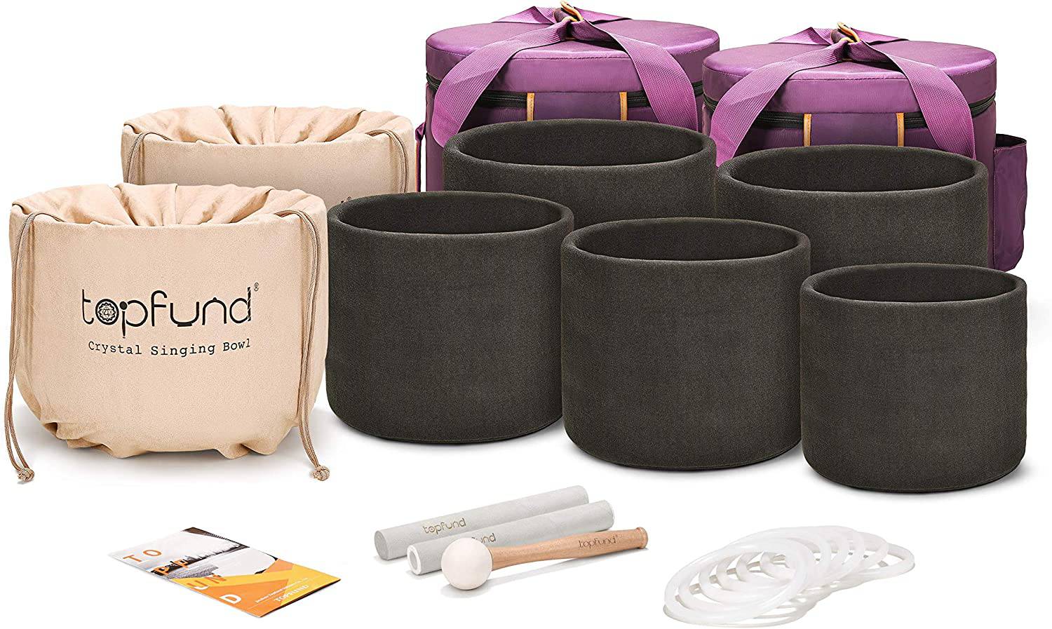 TOPFUND 8-20 inch Chakra Set of 7 Crystal Singing Bowls - TOPFUND Crystal Singing Bowl