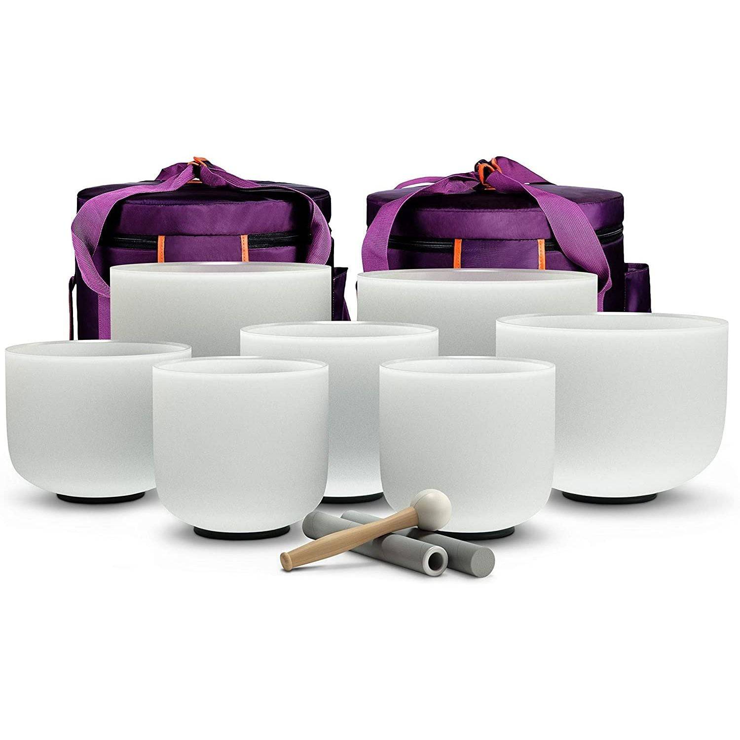 TOPFUND 8-20 inch Chakra Set of 7 Crystal Singing Bowls - TOPFUND Crystal Singing Bowl