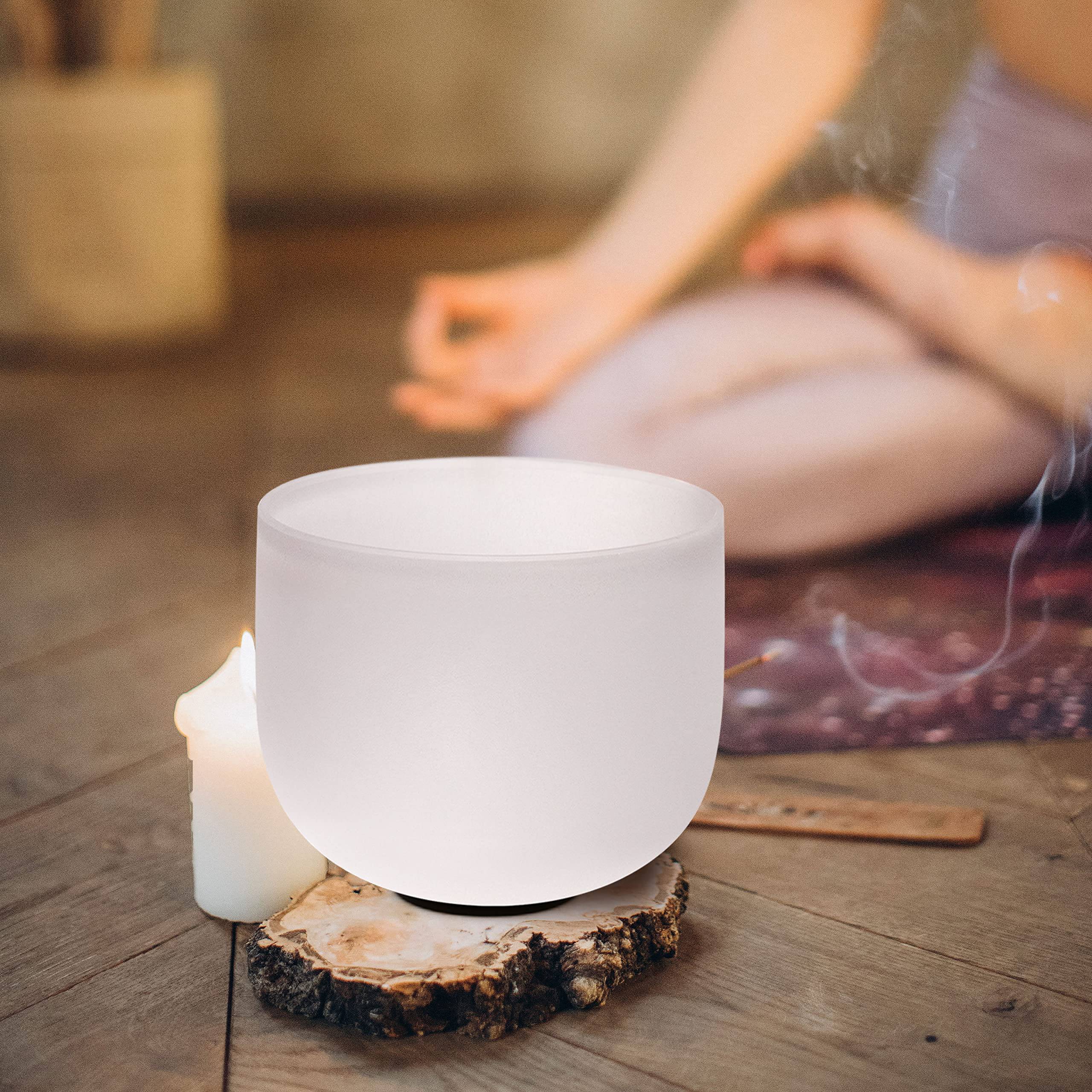 TOPFUND 432 Hz Crystal Singing Bowl Chakra Set of 2 PCS 8-10 Inch with Heavy Duty Carrying Case and Singing Bowl Rubber Mallet and Suede Striker (8" D#,10" G#) - TOPFUND Crystal Singing Bowl