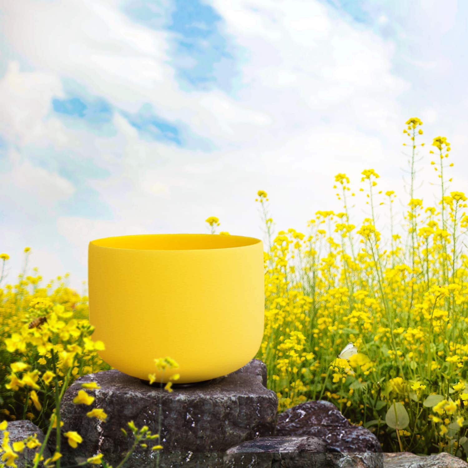 TOPFUND 432Hz E Note Yellow Crystal Singing Bowl Solar Plexus Chakra with Artificial Leather Carrying Case and Singing Bowl Mallet Suede Strikers - TOPFUND Crystal Singing Bowl