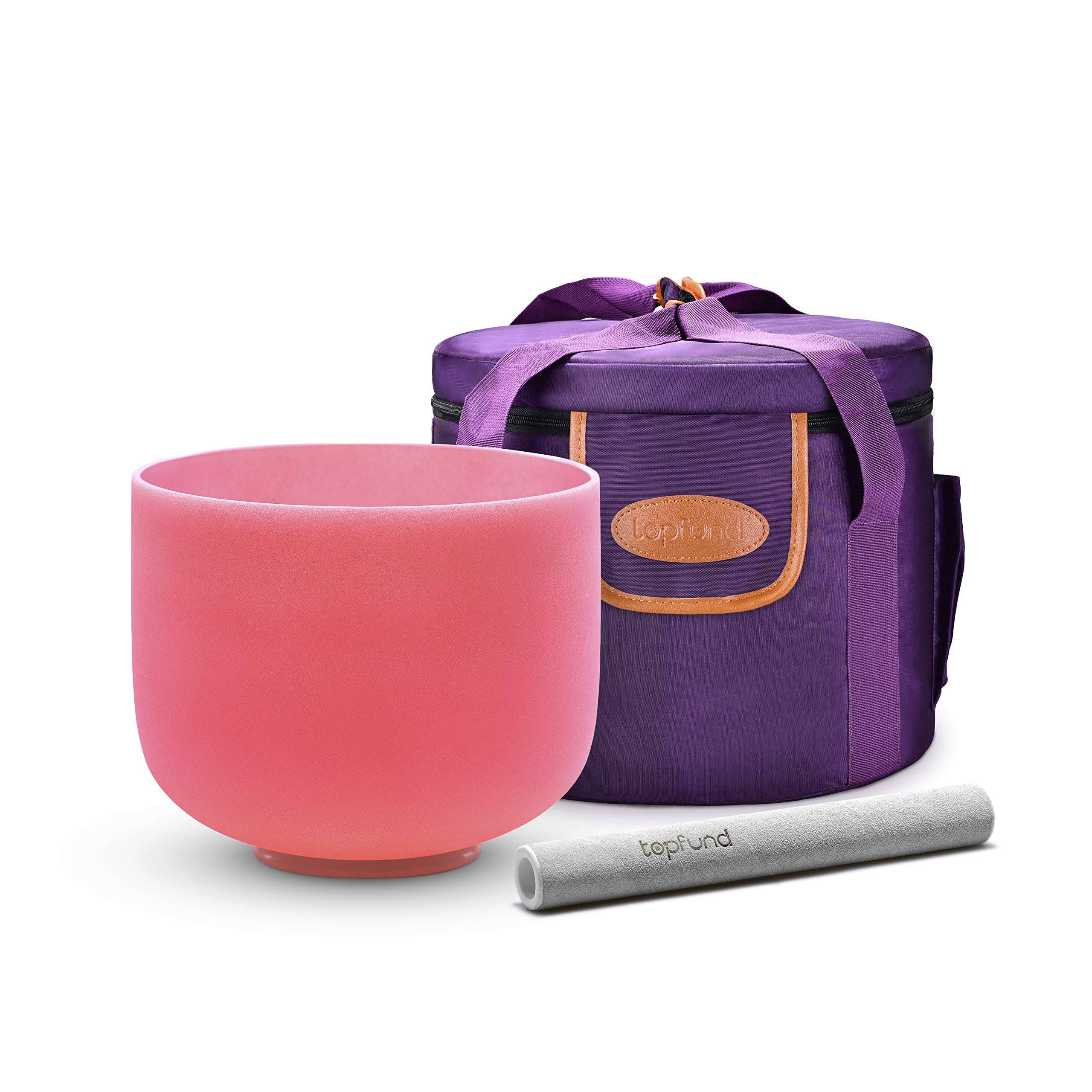 TOPFUND 432hz F Note Pink Colored Heart Chakra Frosted Quartz Crystal Singing Bowl 8 inch (Heavy Duty Bag and Suede Striker and O-ring Included) - TOPFUND Crystal Singing Bowl