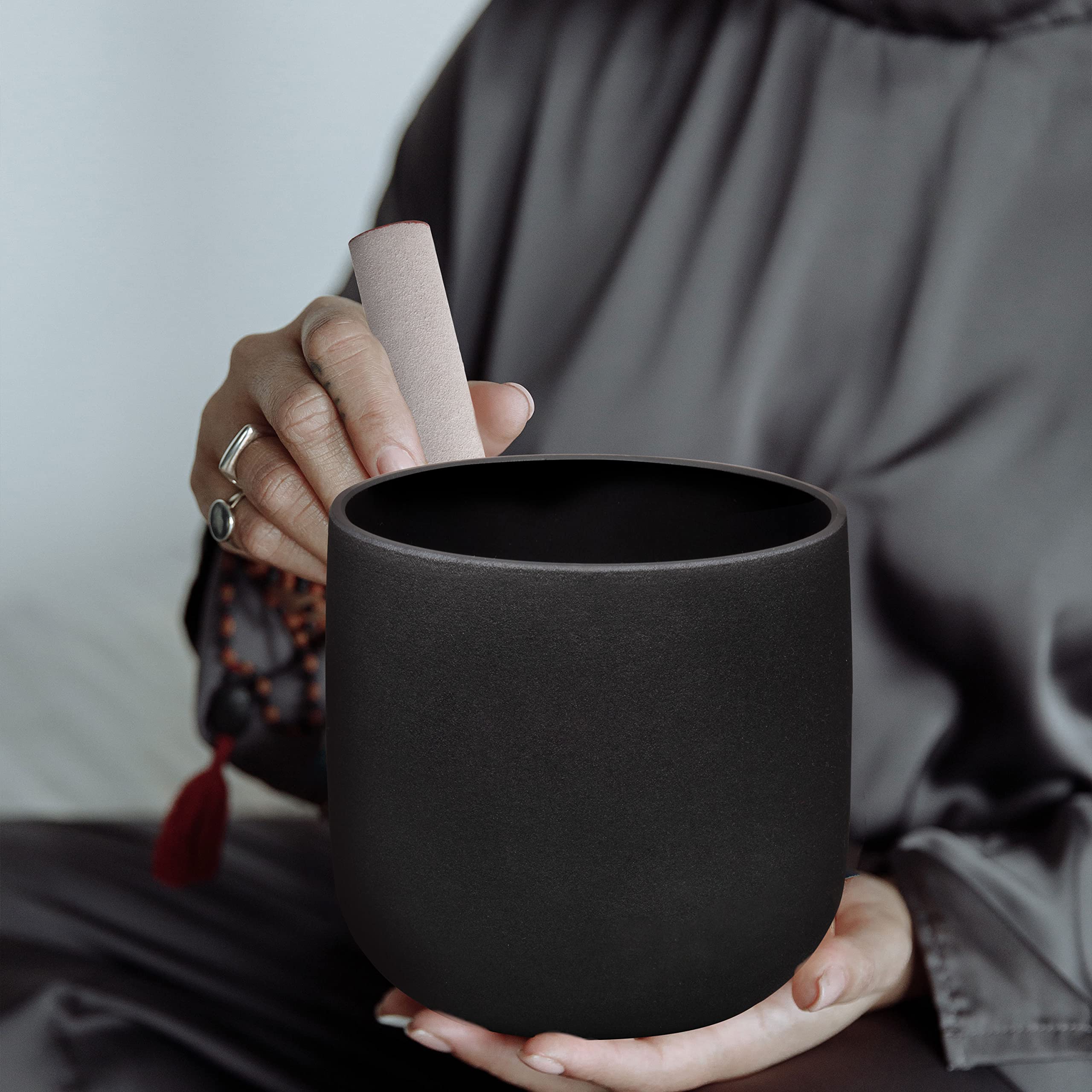 TOPFUND Black G Note Crystal Singing Bowl Throat Chakra 7 inch - TOPFUND Crystal Singing Bowl