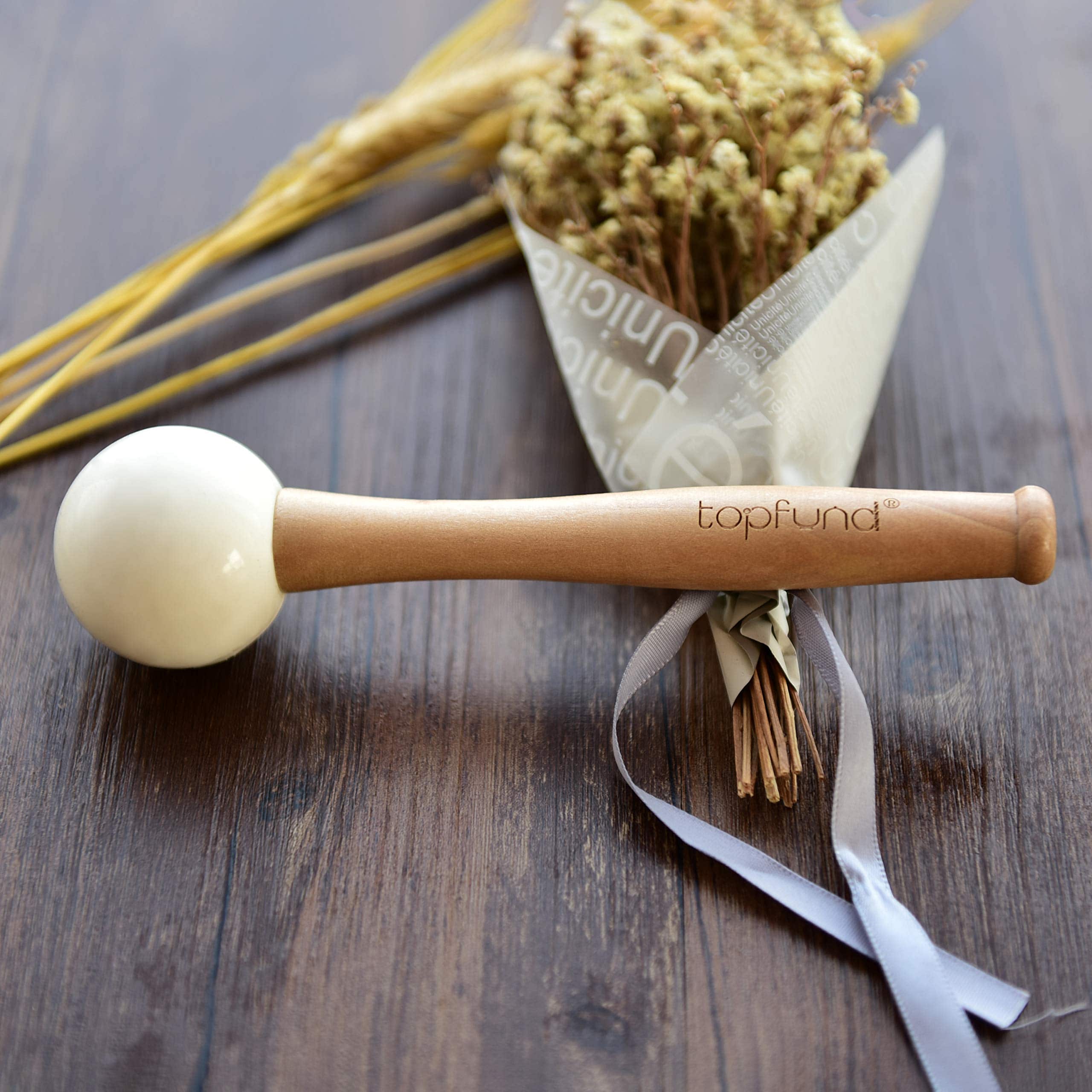 TOPFUND Crystal Singing Bowl Rubber Mallet with Suede Bundle Pocket - TOPFUND Crystal Singing Bowl