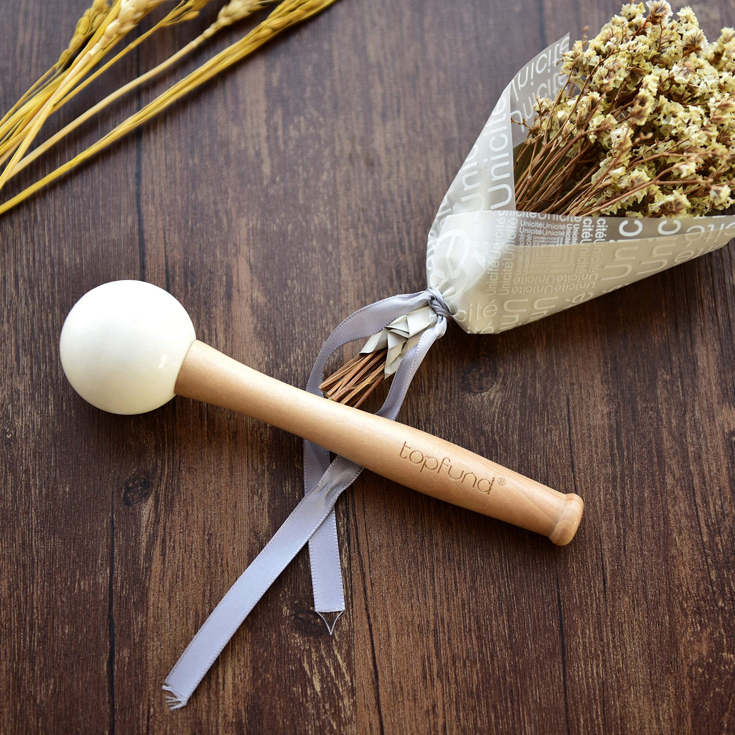 TOPFUND Crystal Singing Bowl Rubber Mallet with Suede Bundle Pocket - TOPFUND Crystal Singing Bowl