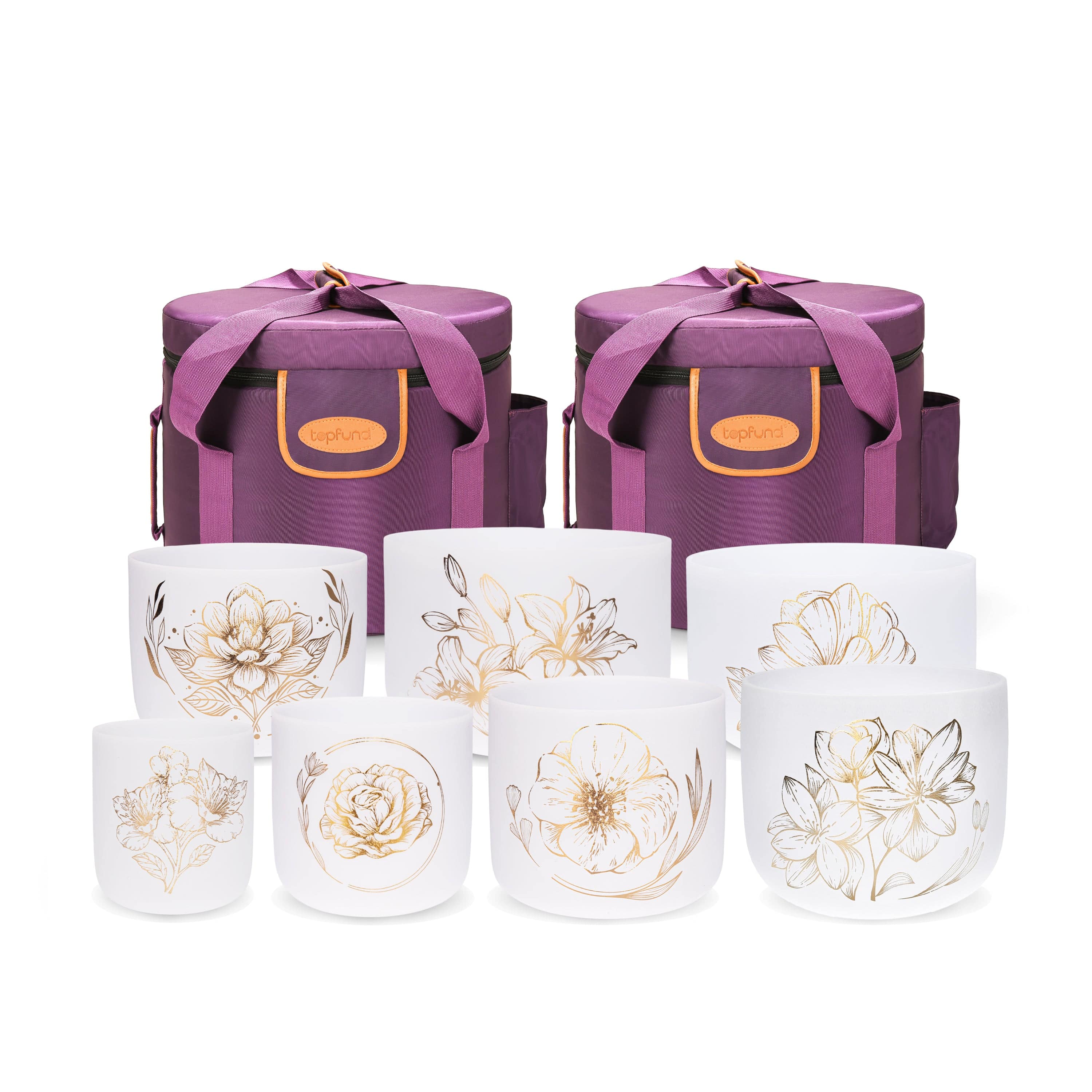 TOPFUND Golden Floral Series Set of 7 Crystal Singing Bowls - TOPFUND Crystal Singing Bowl