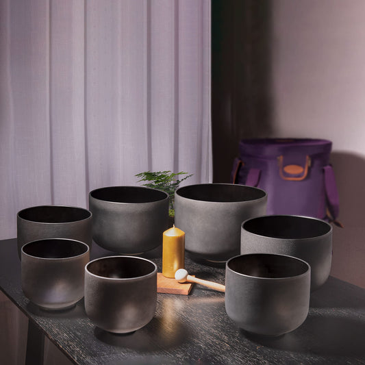 TOPFUND 6-14 inch Chakra Set of 7 Black Crystal Singing Bowls - TOPFUND Crystal Singing Bowl