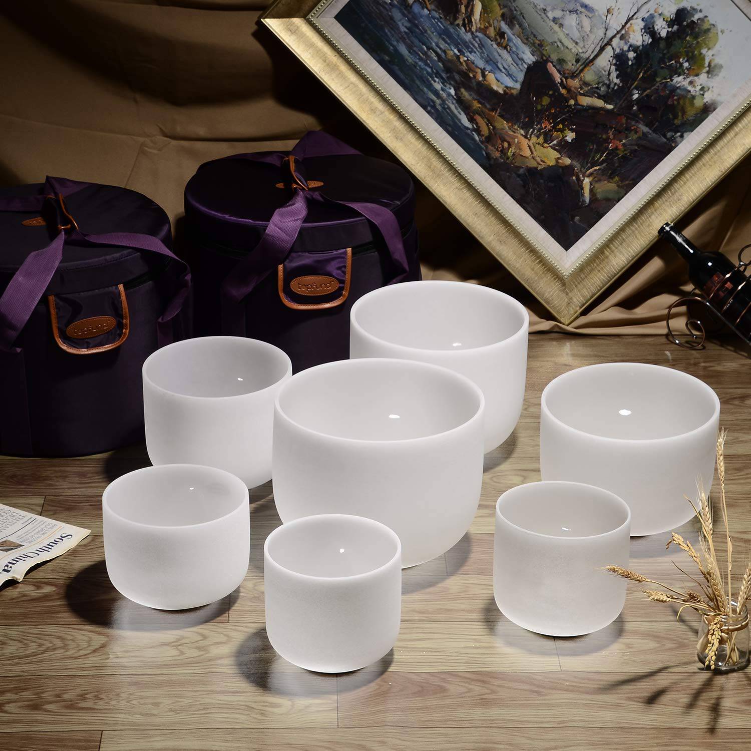 TOPFUND 6-14 inch Chakra Set of 7 Crystal Singing Bowls - TOPFUND Crystal Singing Bowl