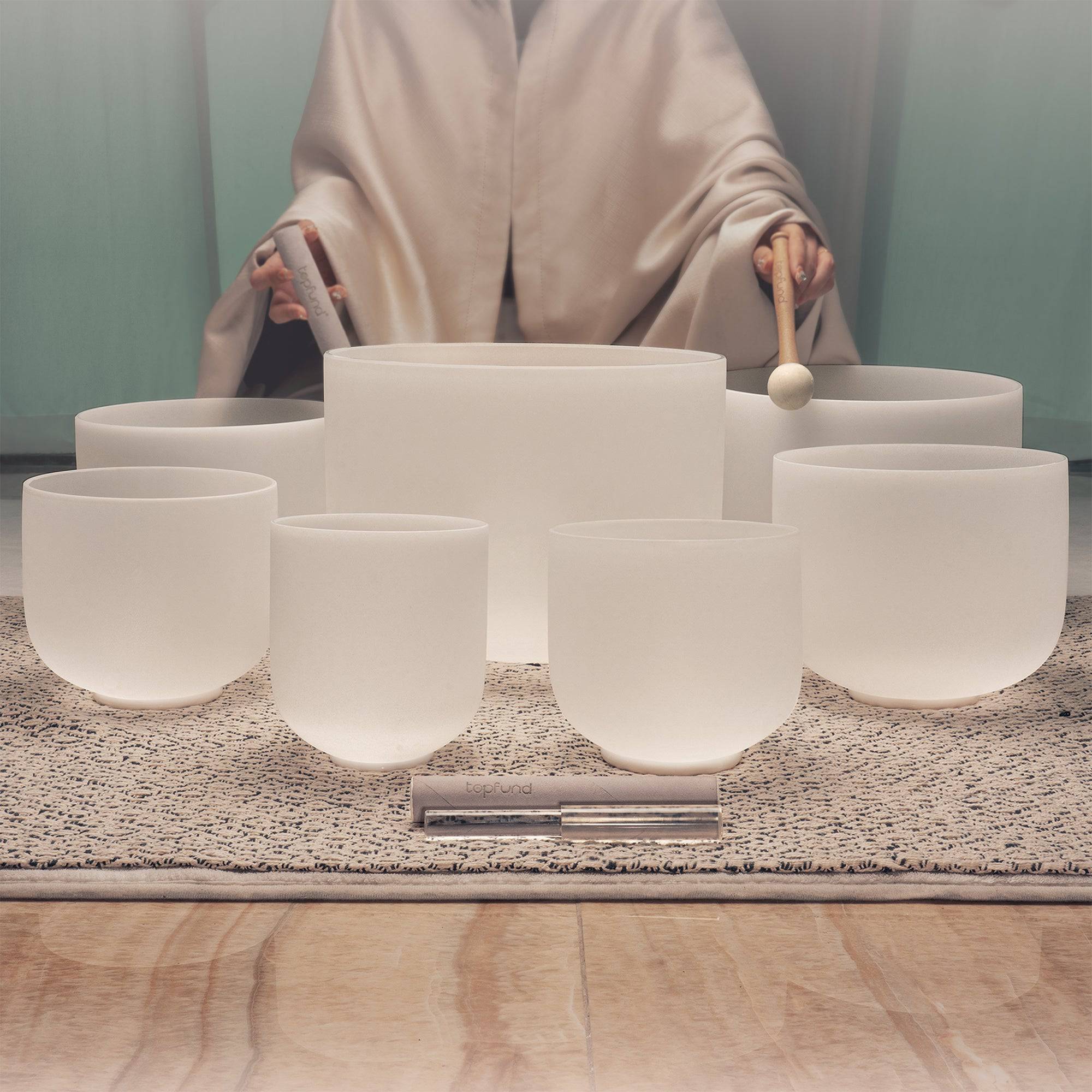 TOPFUND 6-14 inch Chakra Set of 7 Crystal Singing Bowls - TOPFUND Crystal Singing Bowl