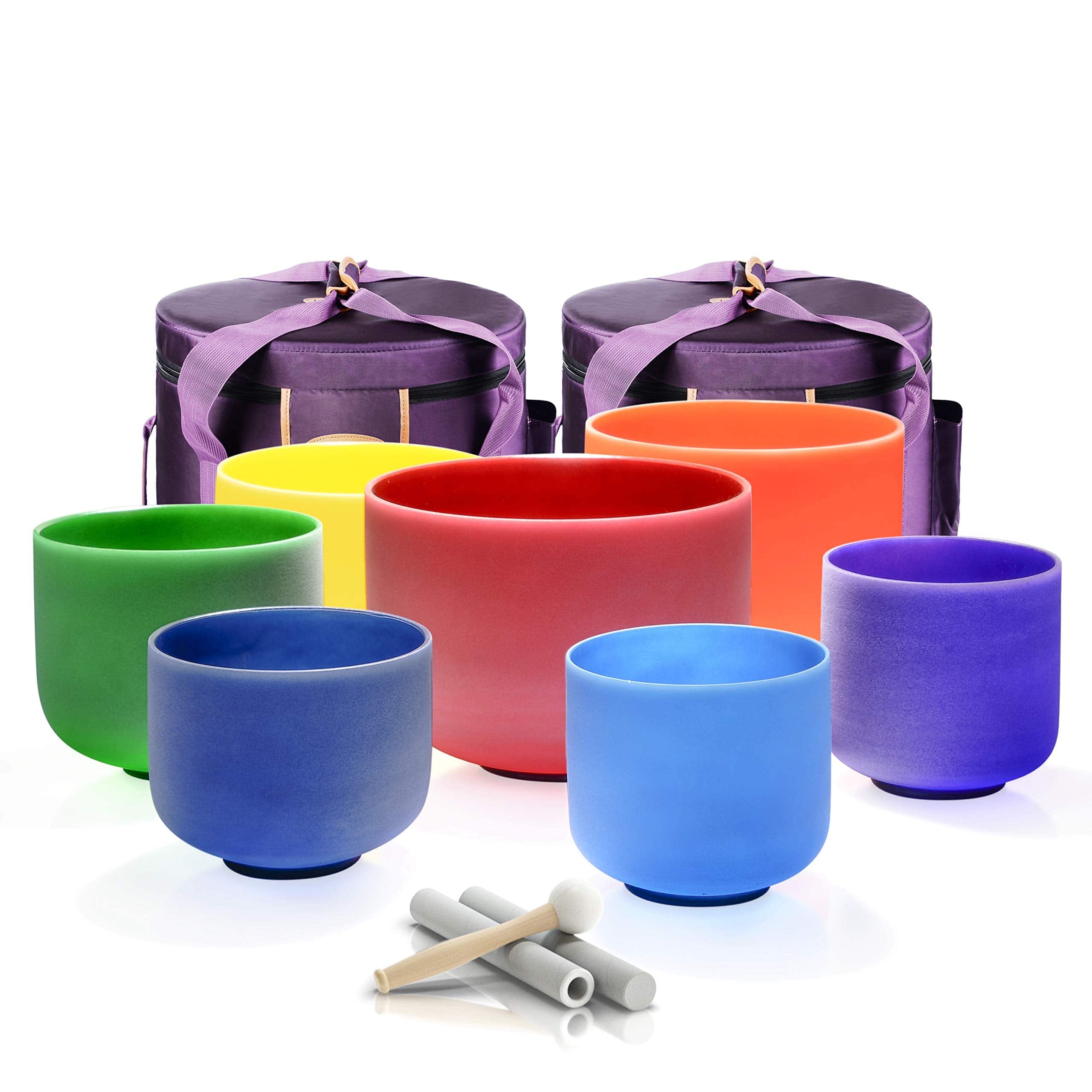 TOPFUND 6-10 inch Chakra Set of 7 Color Crystal Singing Bowls - TOPFUND Crystal Singing Bowl