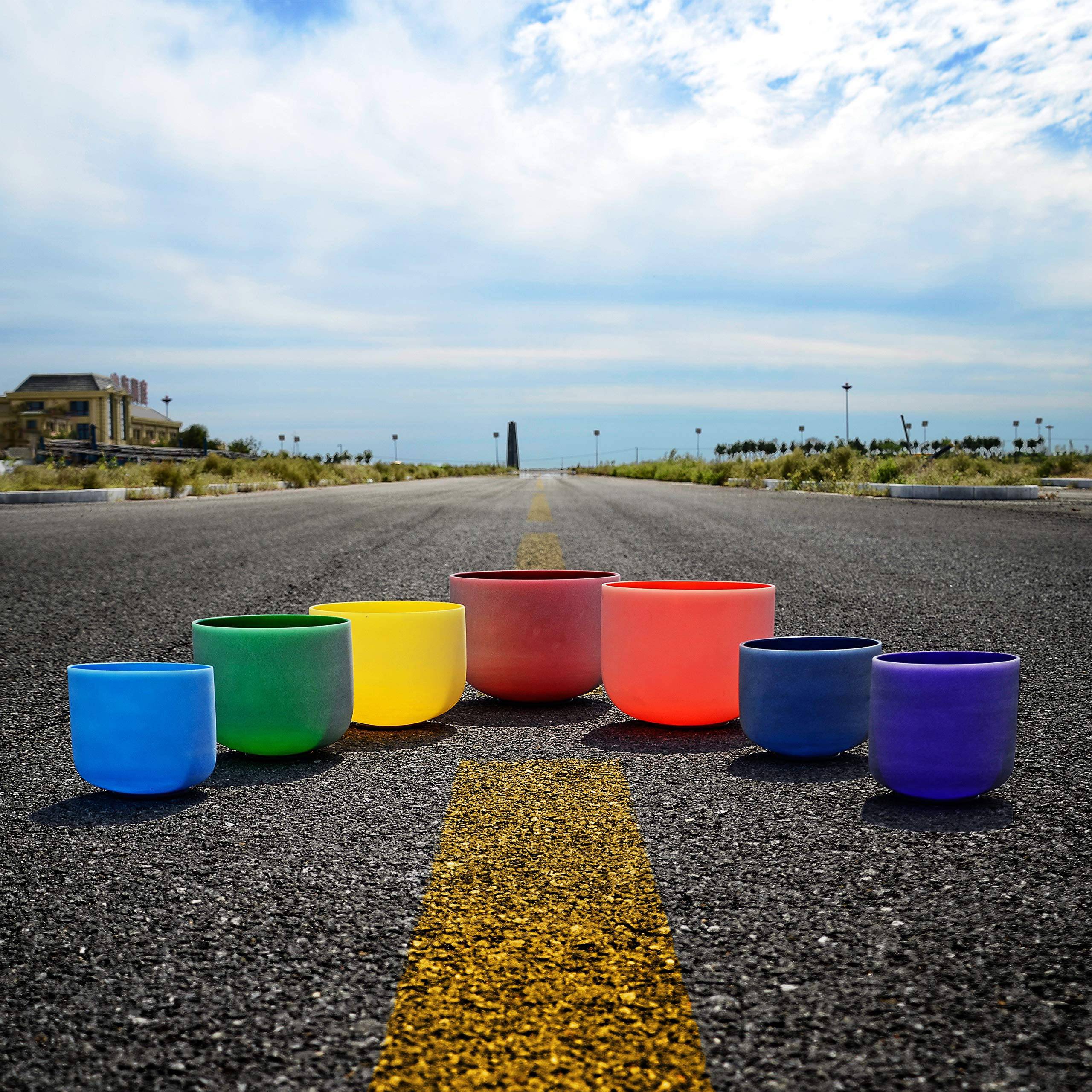 TOPFUND 6-10 inch Chakra Set of 7 Color Crystal Singing Bowls - TOPFUND Crystal Singing Bowl