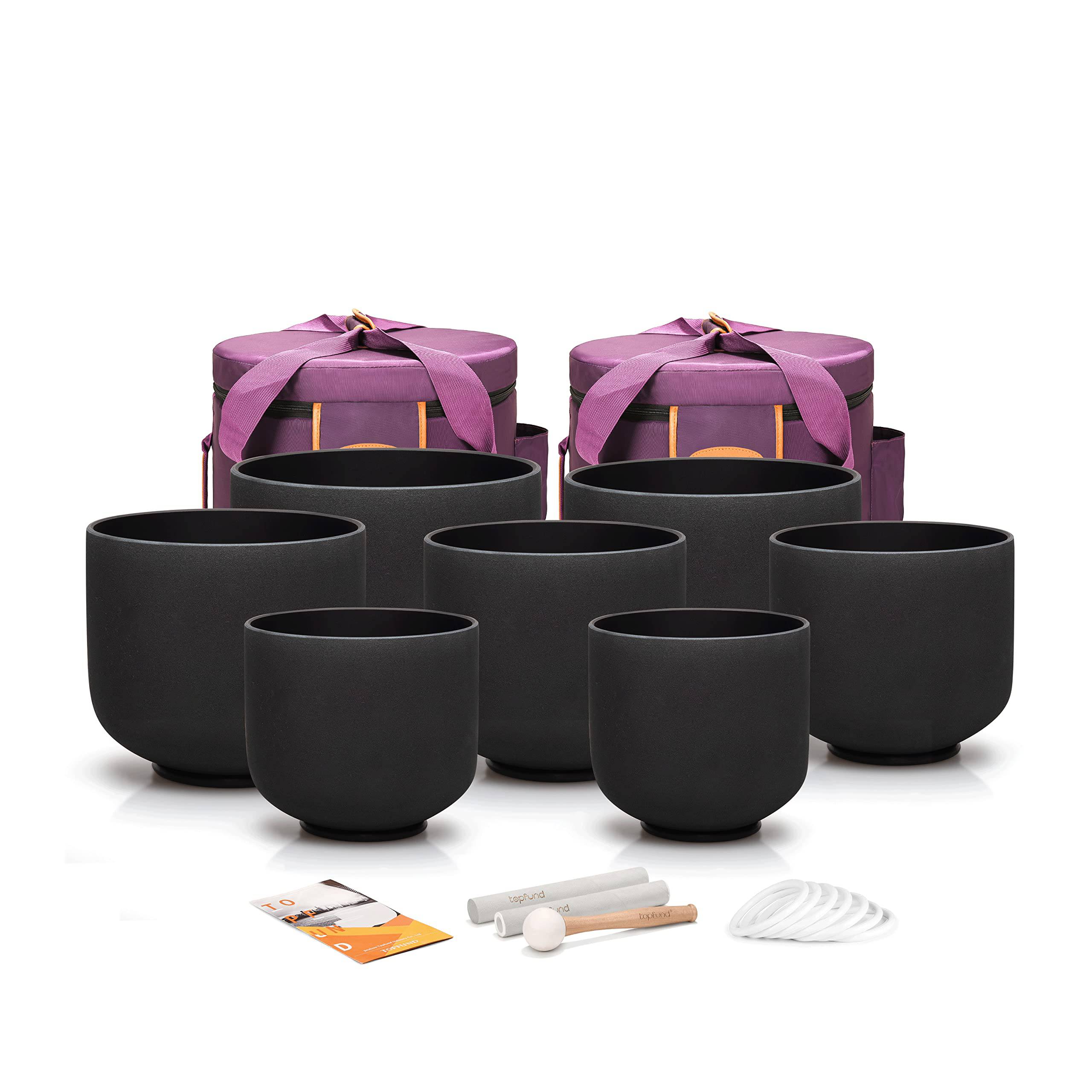 TOPFUND 6-10 inch Chakra Set of 7 Black Crystal Singing Bowls - TOPFUND Crystal Singing Bowl