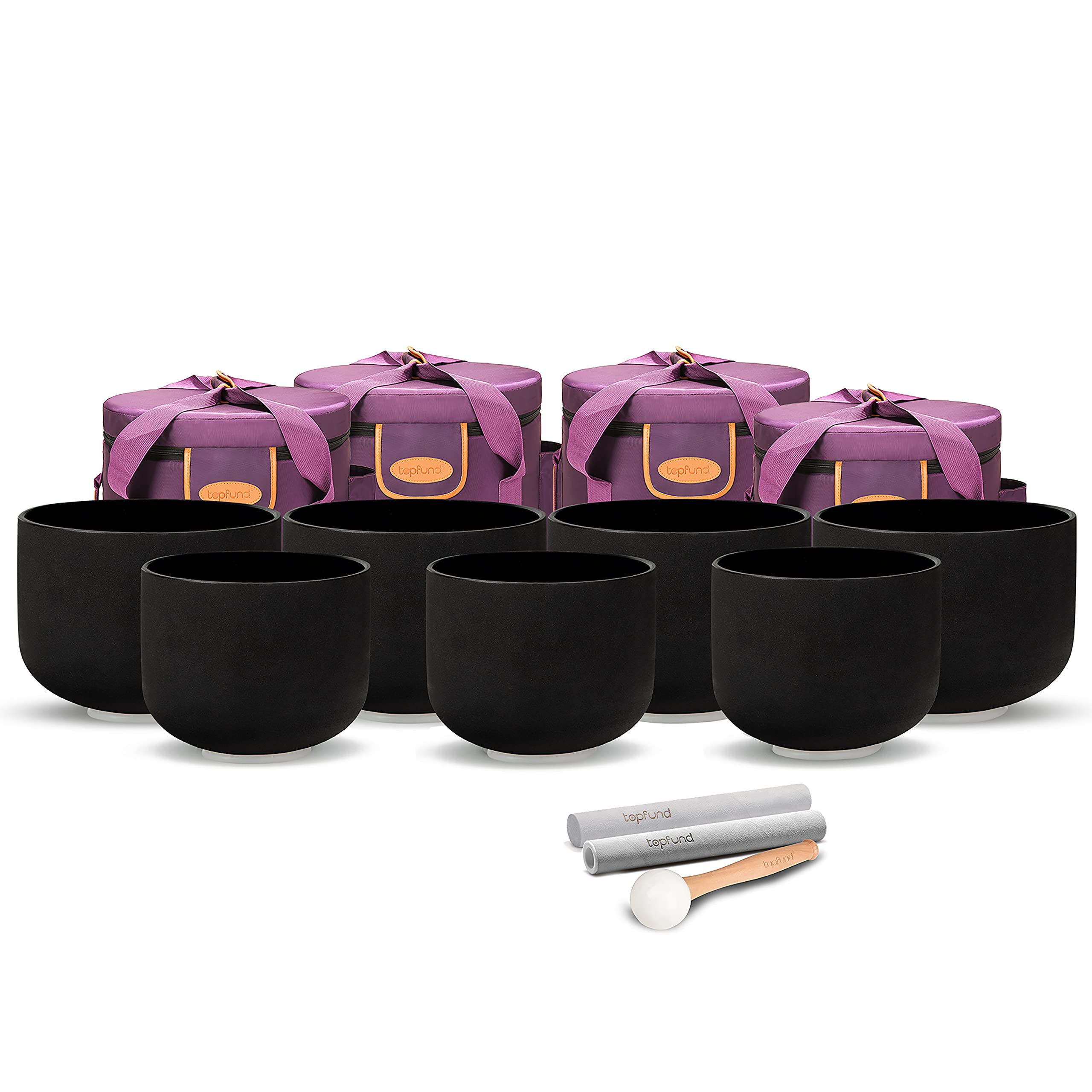 TOPFUND 8-10 inch Chakra Set of 7 Black Crystal Singing Bowls - TOPFUND Crystal Singing Bowl
