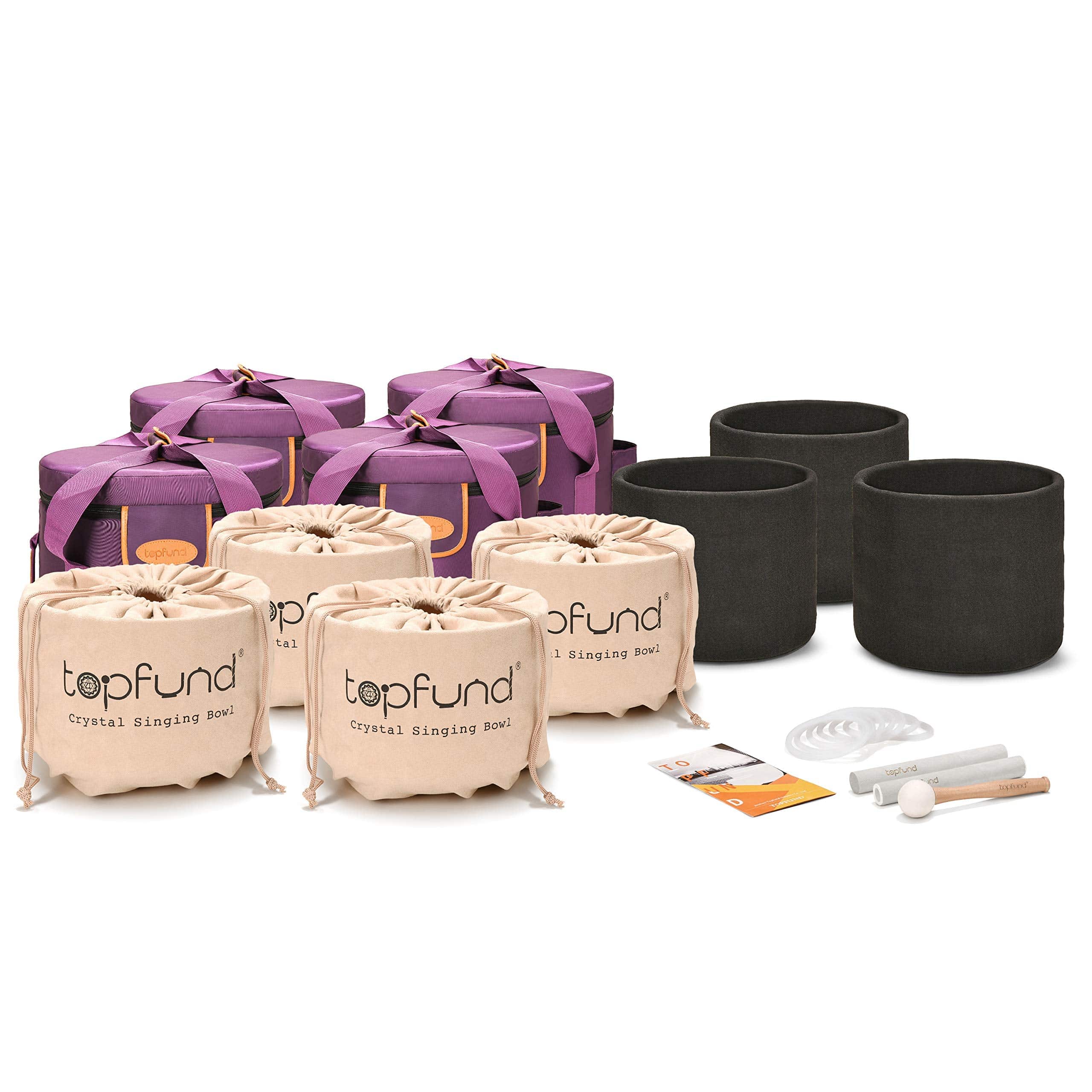 TOPFUND 8-10 inch Chakra Set of 7 Black Crystal Singing Bowls - TOPFUND Crystal Singing Bowl