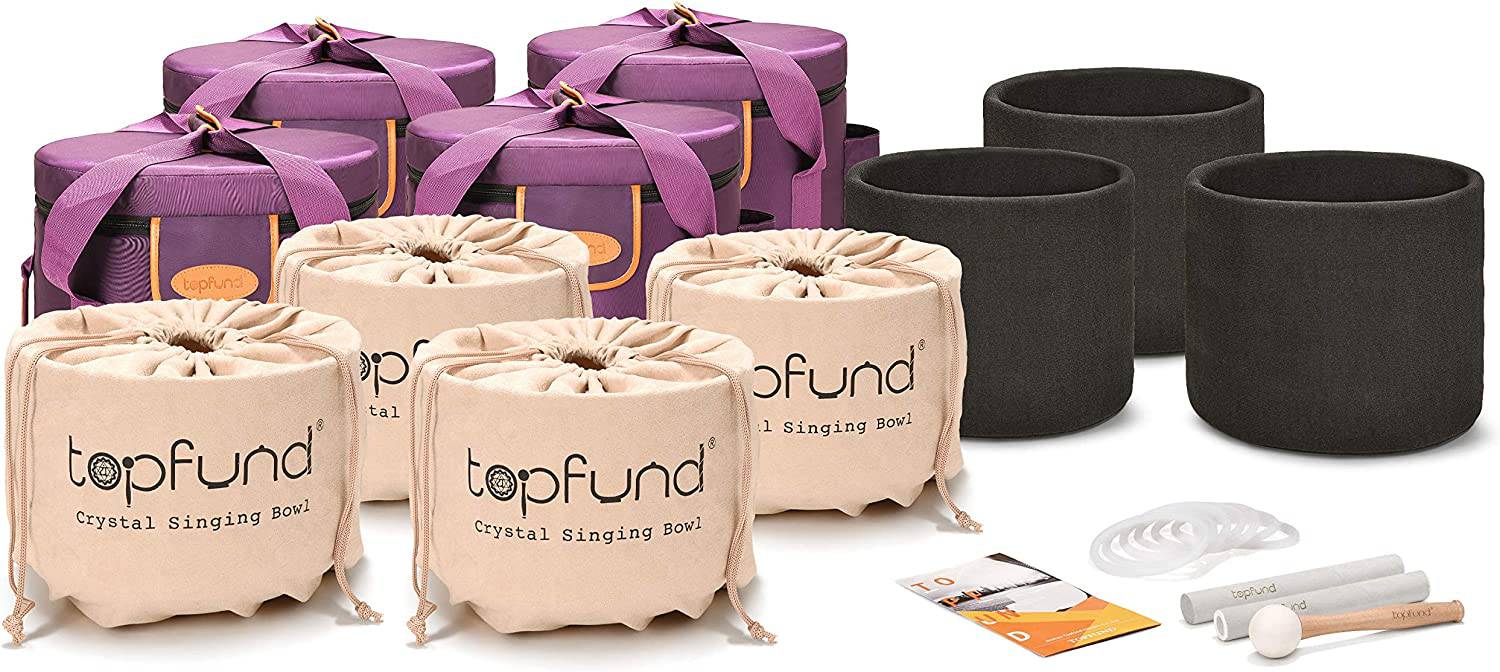 TOPFUND 8-10 inch Chakra Set of 7 Obsidian Fusion Crystal Singing Bowls - TOPFUND Crystal Singing Bowl