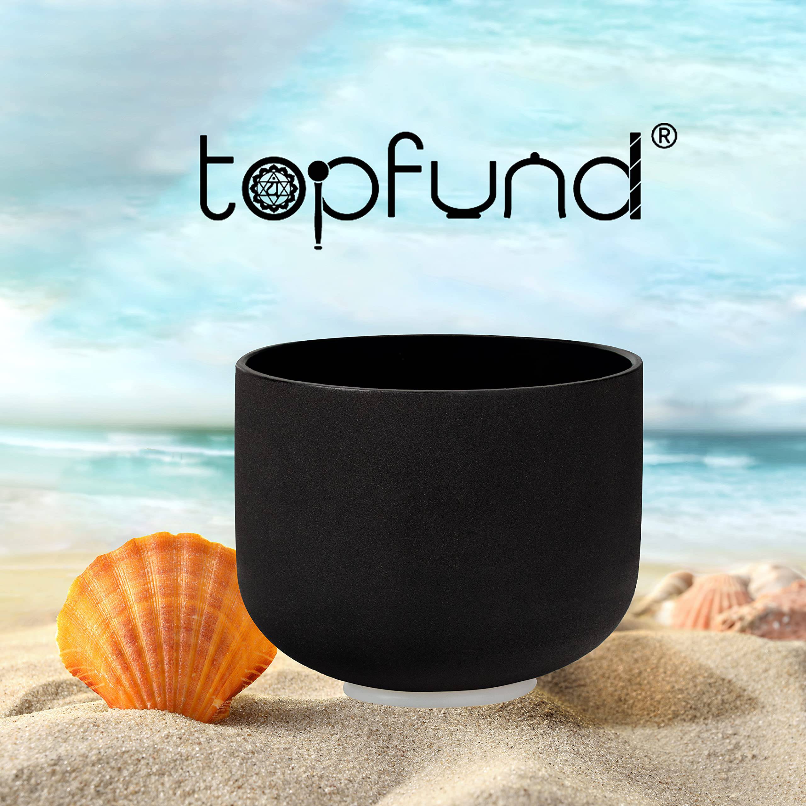 TOPFUND 440 Hz Black D Note Crystal Singing Bowl Sacral Chakra 14 inch - TOPFUND Crystal Singing Bowl
