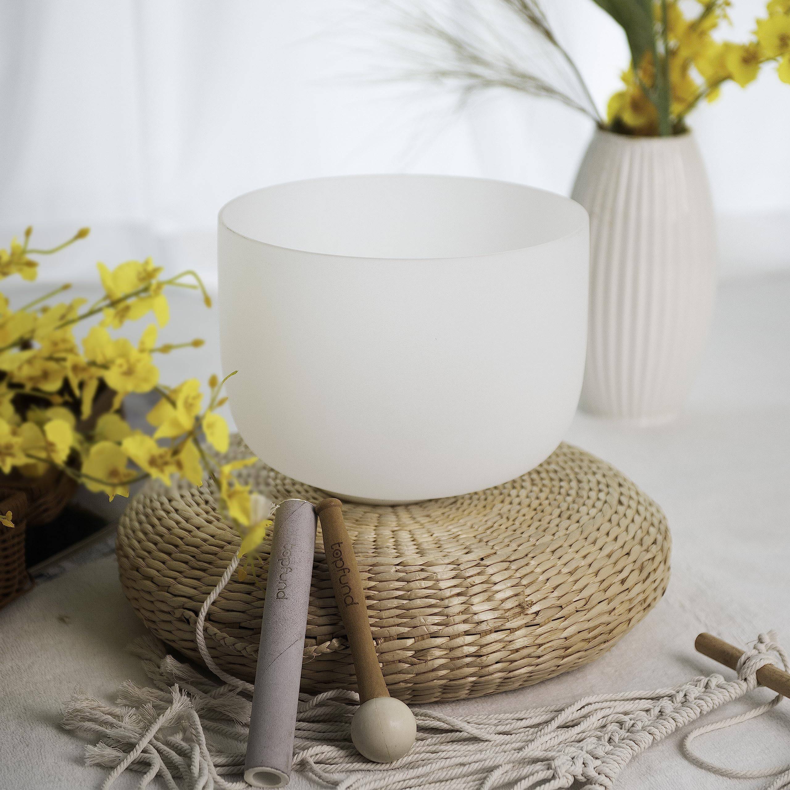 TOPFUND 440 Hz Perfect Pitch C# Note Crystal Singing Bowl Adrenals Chakra 10 inch Sound Healing Sound Bath Meditation - TOPFUND Crystal Singing Bowl