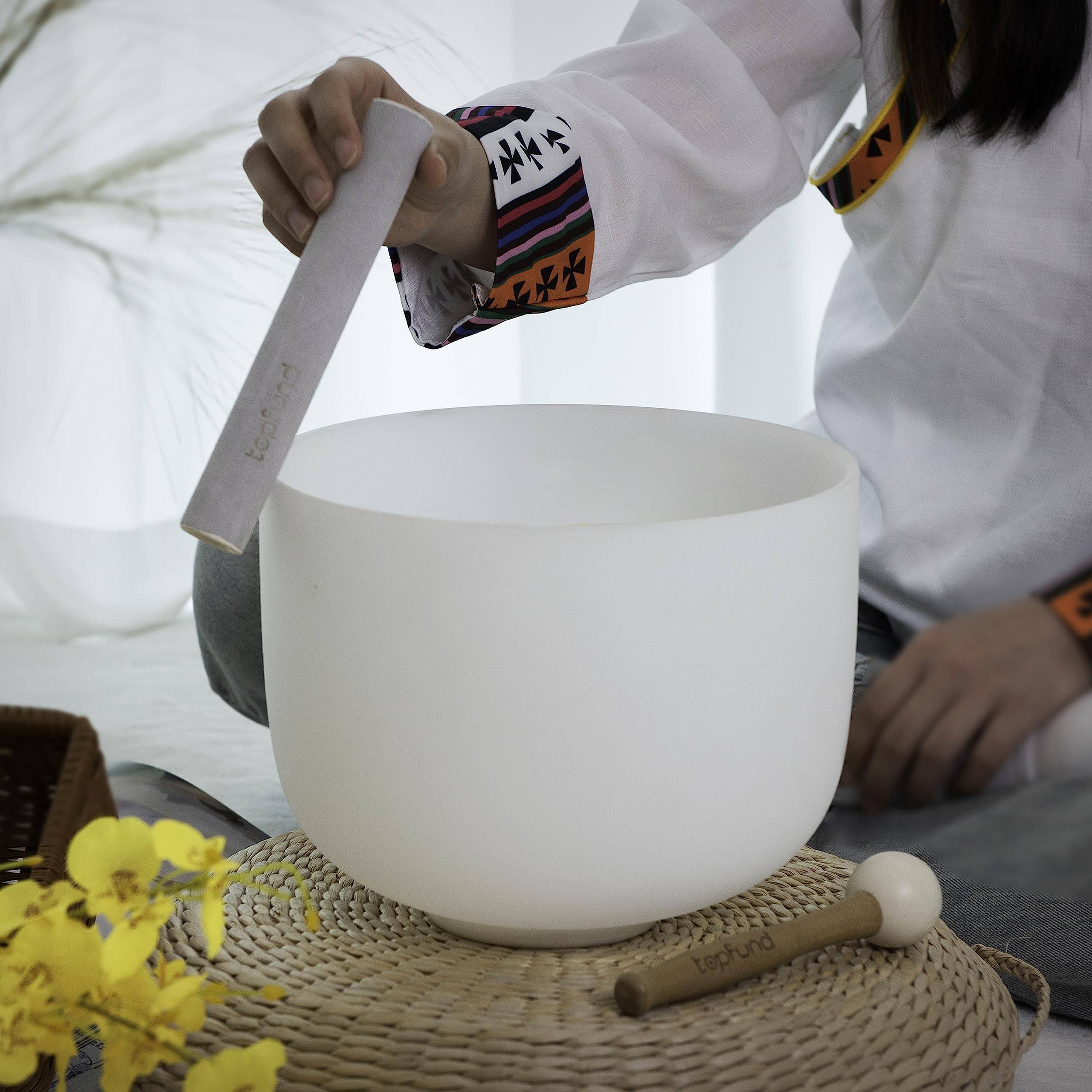 TOPFUND 440 Hz Perfect Pitch C# Note Crystal Singing Bowl Adrenals Chakra 10 inch Sound Healing Sound Bath Meditation - TOPFUND Crystal Singing Bowl