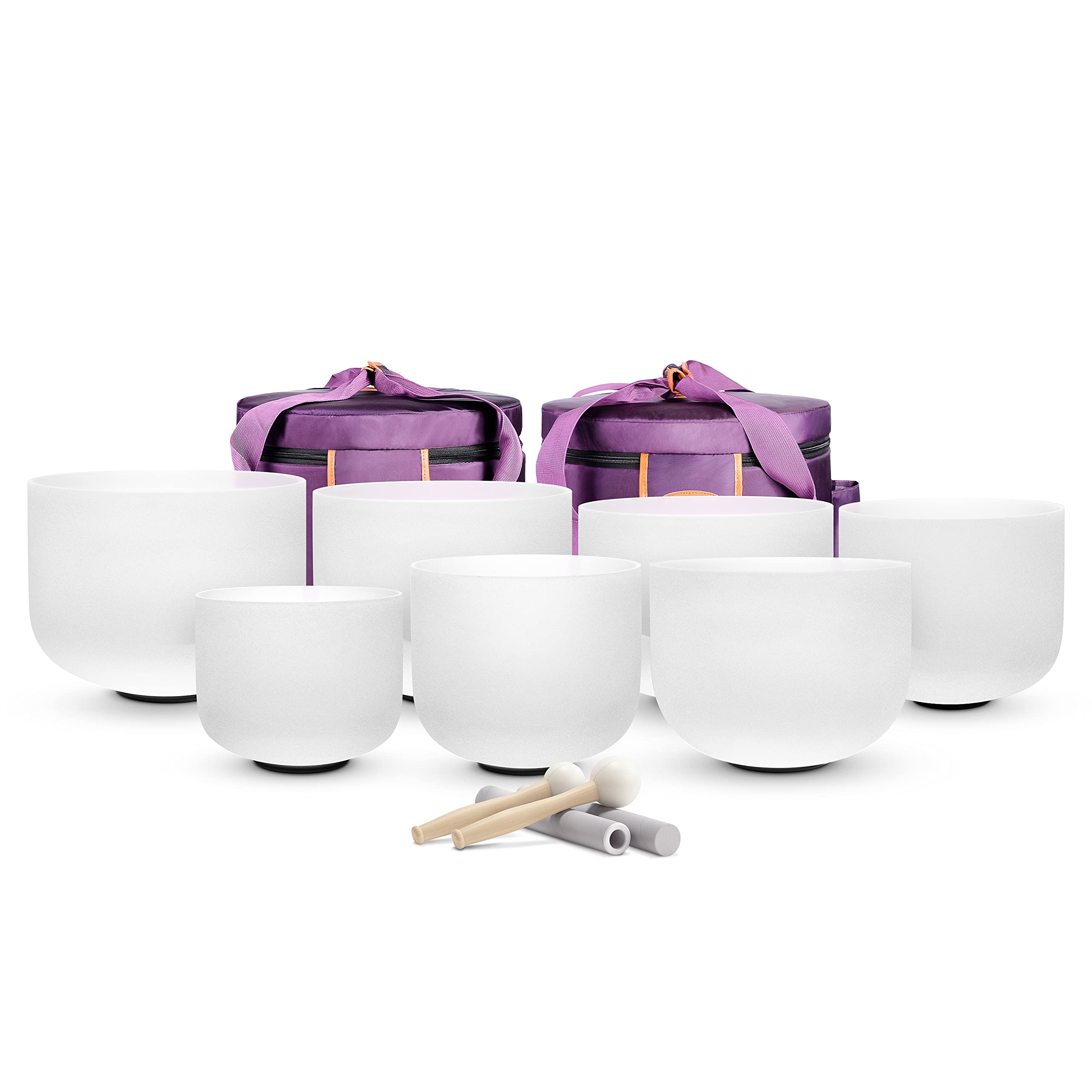 TOPFUND 440 Hz Perfect Pitch Chakra Tuned Set of 7 Crystal Singing Bowls 8-14 inch with Heavy Duty Carrying Cases - TOPFUND Crystal Singing Bowl