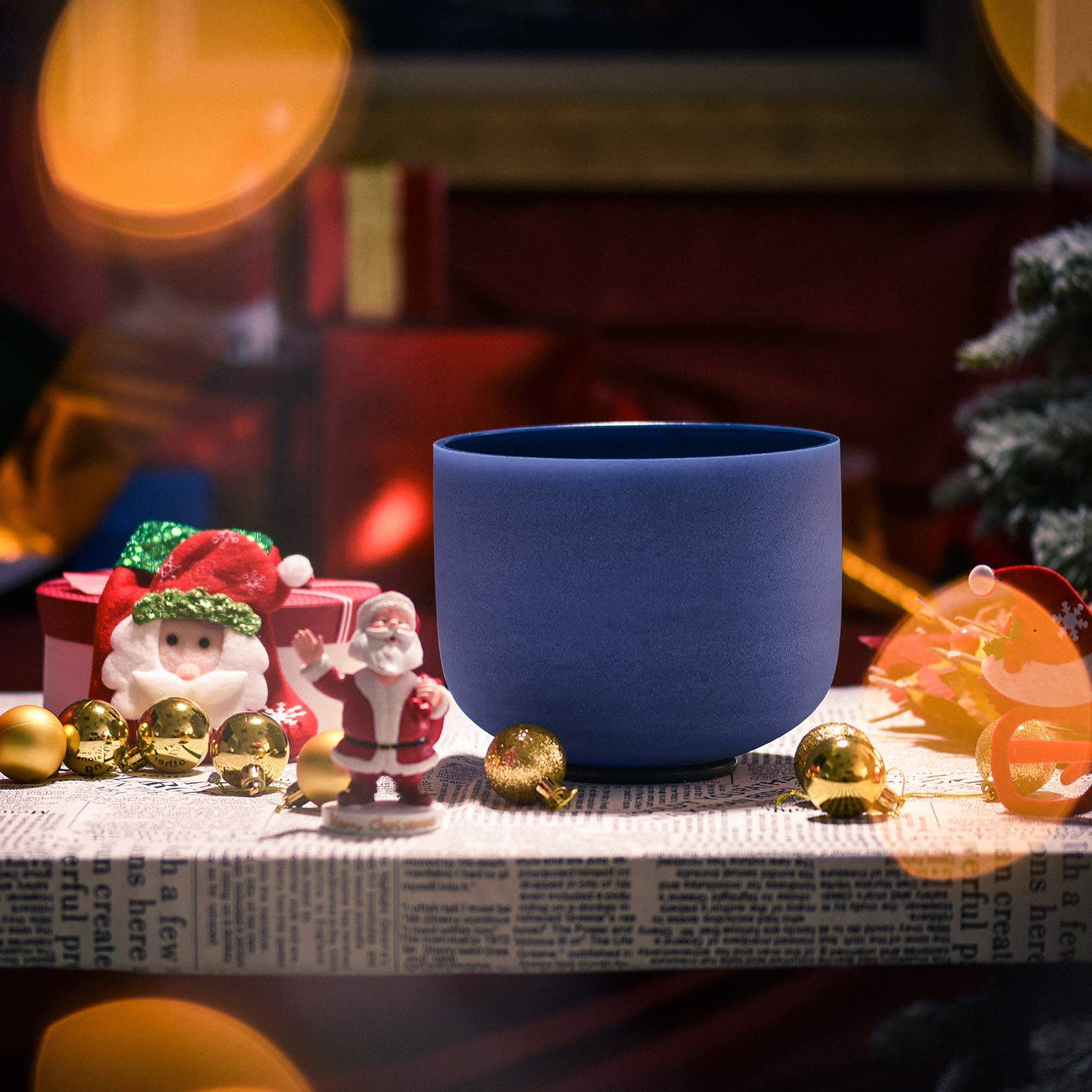 TOPFUND 440 Hz Perfect Pitch Indigo A Note Crystal Singing Bowl Third Eye Chakra 8 inch with Heavy Duty Carrying Case and Suede Striker - TOPFUND Crystal Singing Bowl