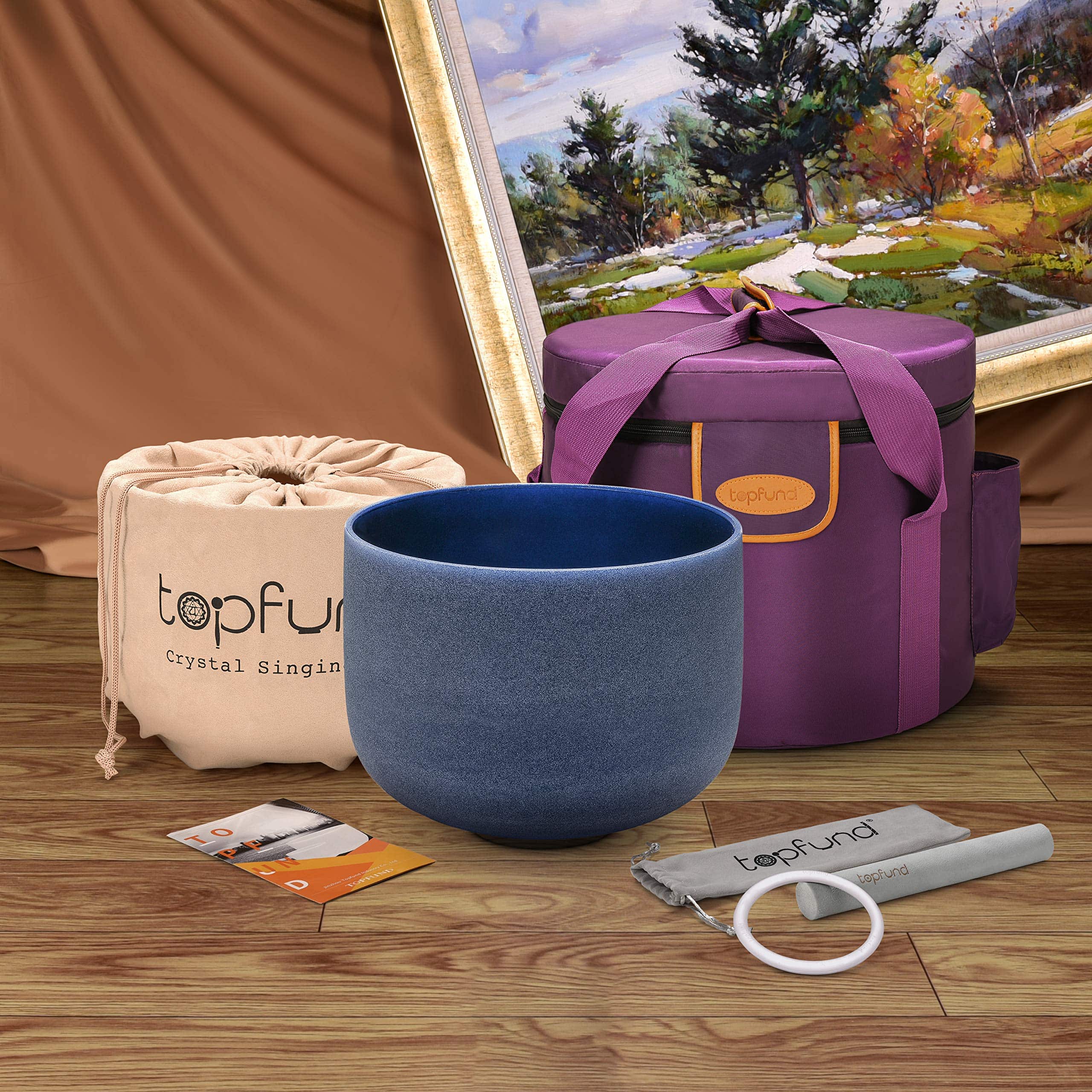 TOPFUND 440 Hz Perfect Pitch Indigo A Note Crystal Singing Bowl Third Eye Chakra 8 inch with Heavy Duty Carrying Case and Suede Striker - TOPFUND Crystal Singing Bowl