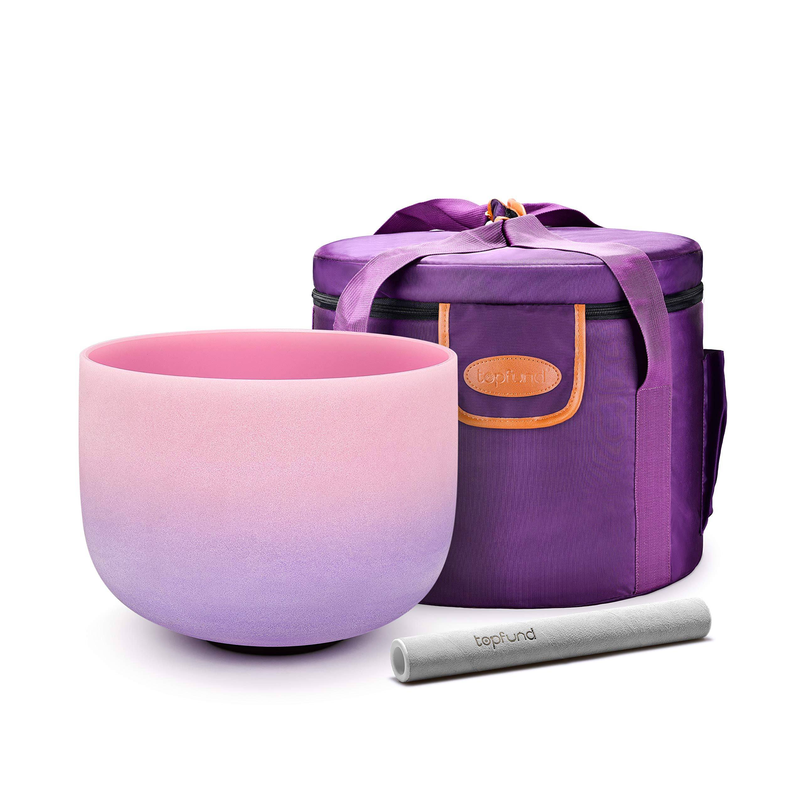 TOPFUND 440 HZ Rainbow F Note Heart Chakra Crystal Singing Bowl 10 inch with Heavy Duty Carrying Case and Suede Striker - TOPFUND Crystal Singing Bowl