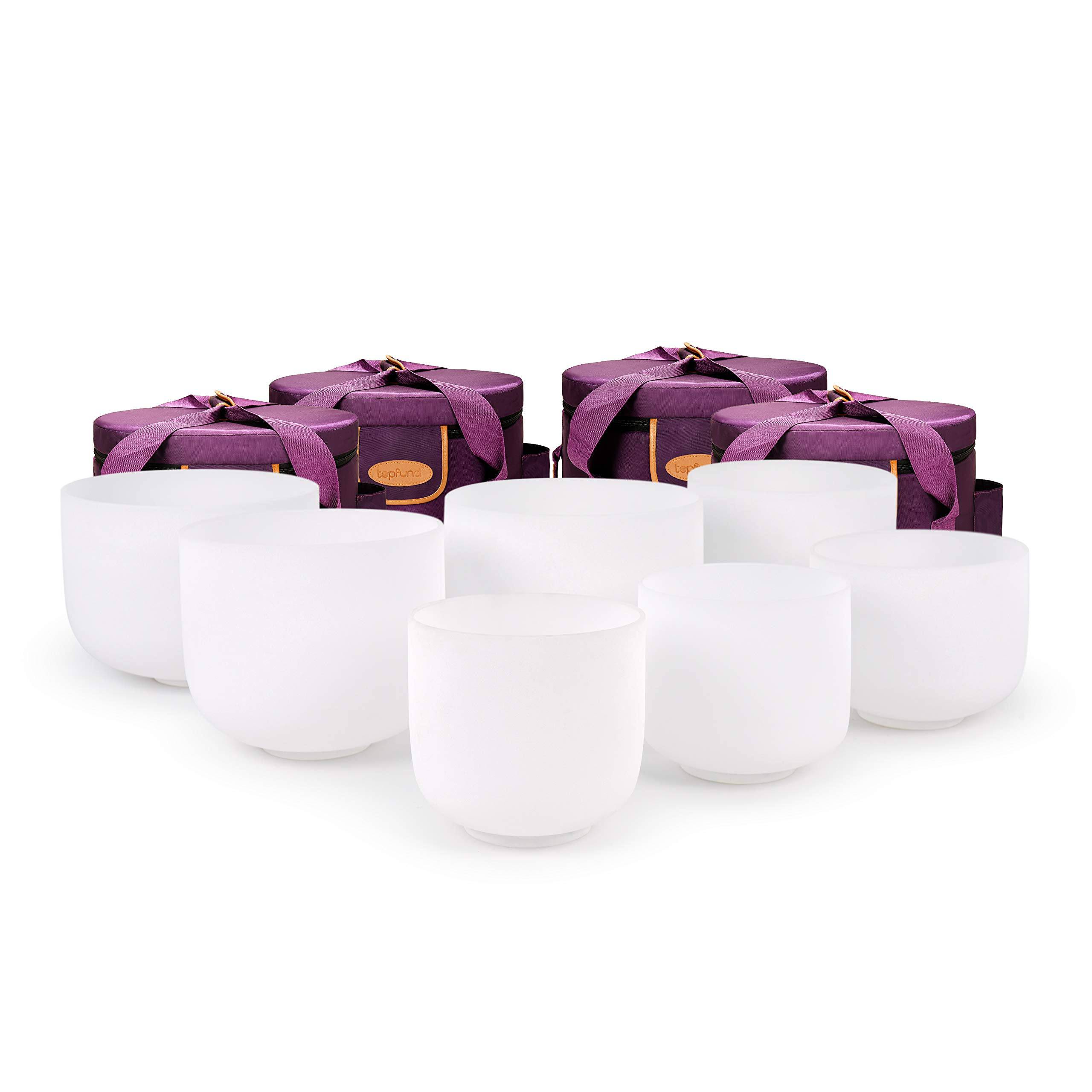 TOPFUND 7-10 inch Chakra Tuned Set of 7 Crystal Singing Bowls with Heavy Duty Carrying Cases - TOPFUND Crystal Singing Bowl