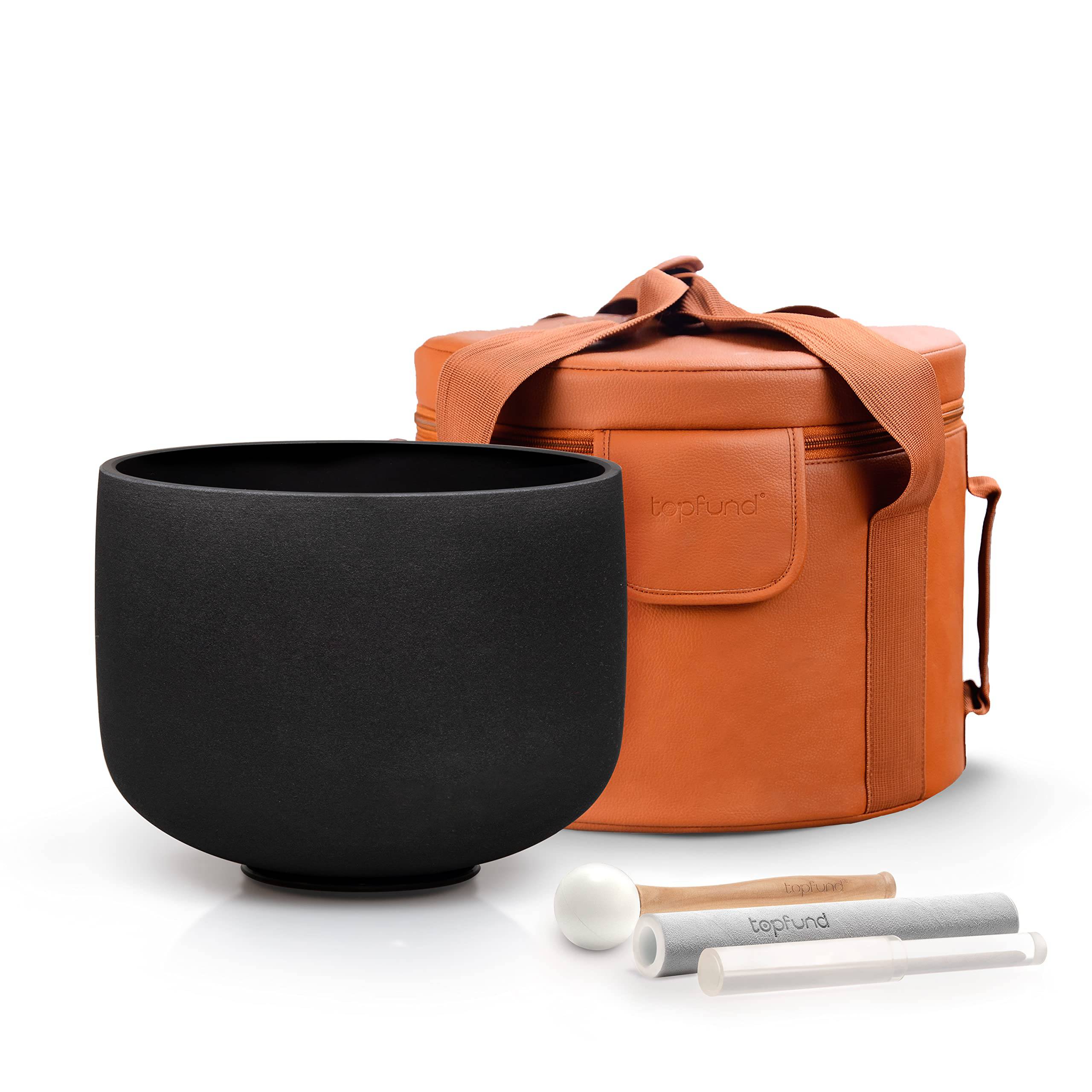 TOPFUND Black Perfect Pitch F Note Crystal Singing Bowl Heart Chakra 8 inch - TOPFUND Crystal Singing Bowl