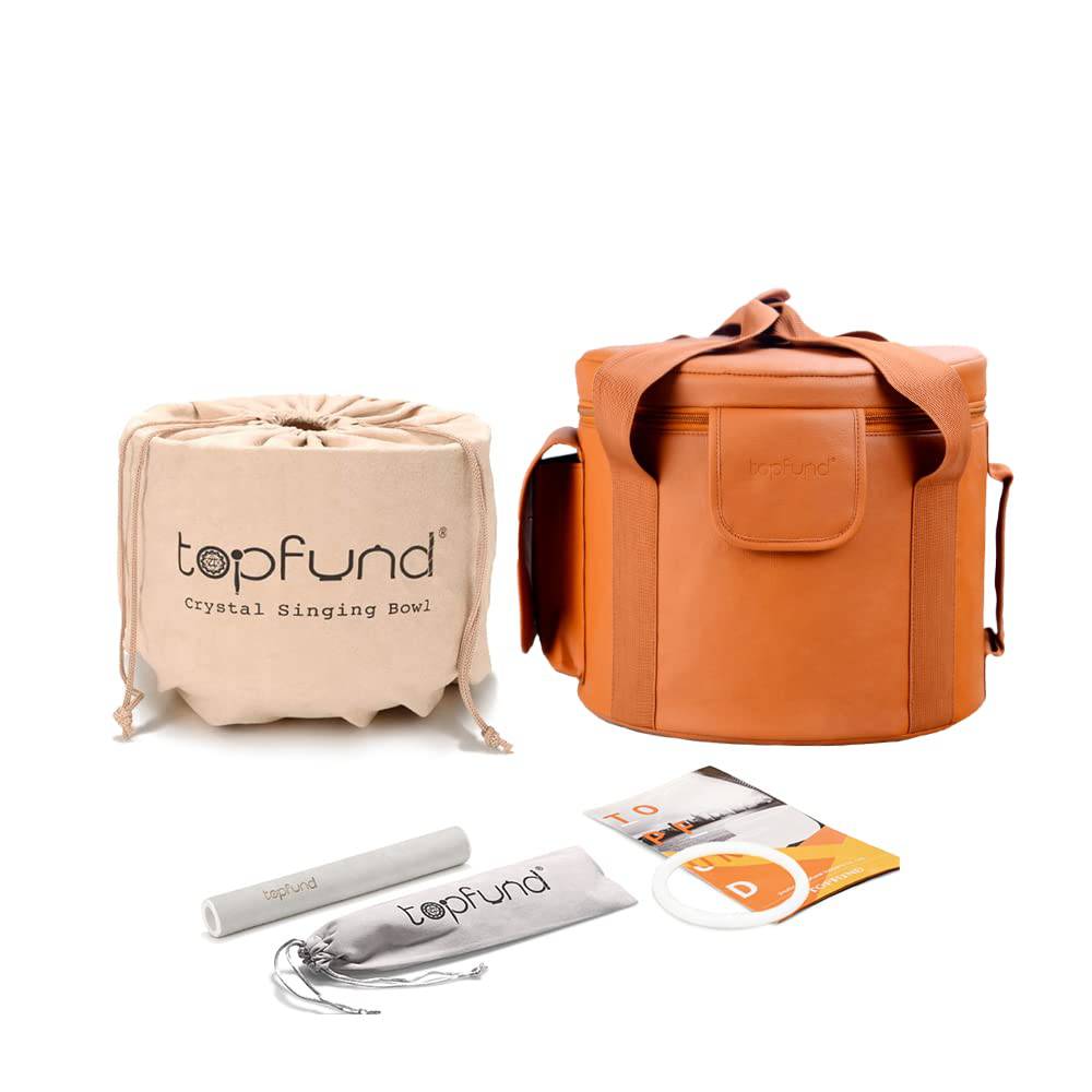 TOPFUND Black Perfect Pitch F Note Crystal Singing Bowl Heart Chakra 8 inch - TOPFUND Crystal Singing Bowl