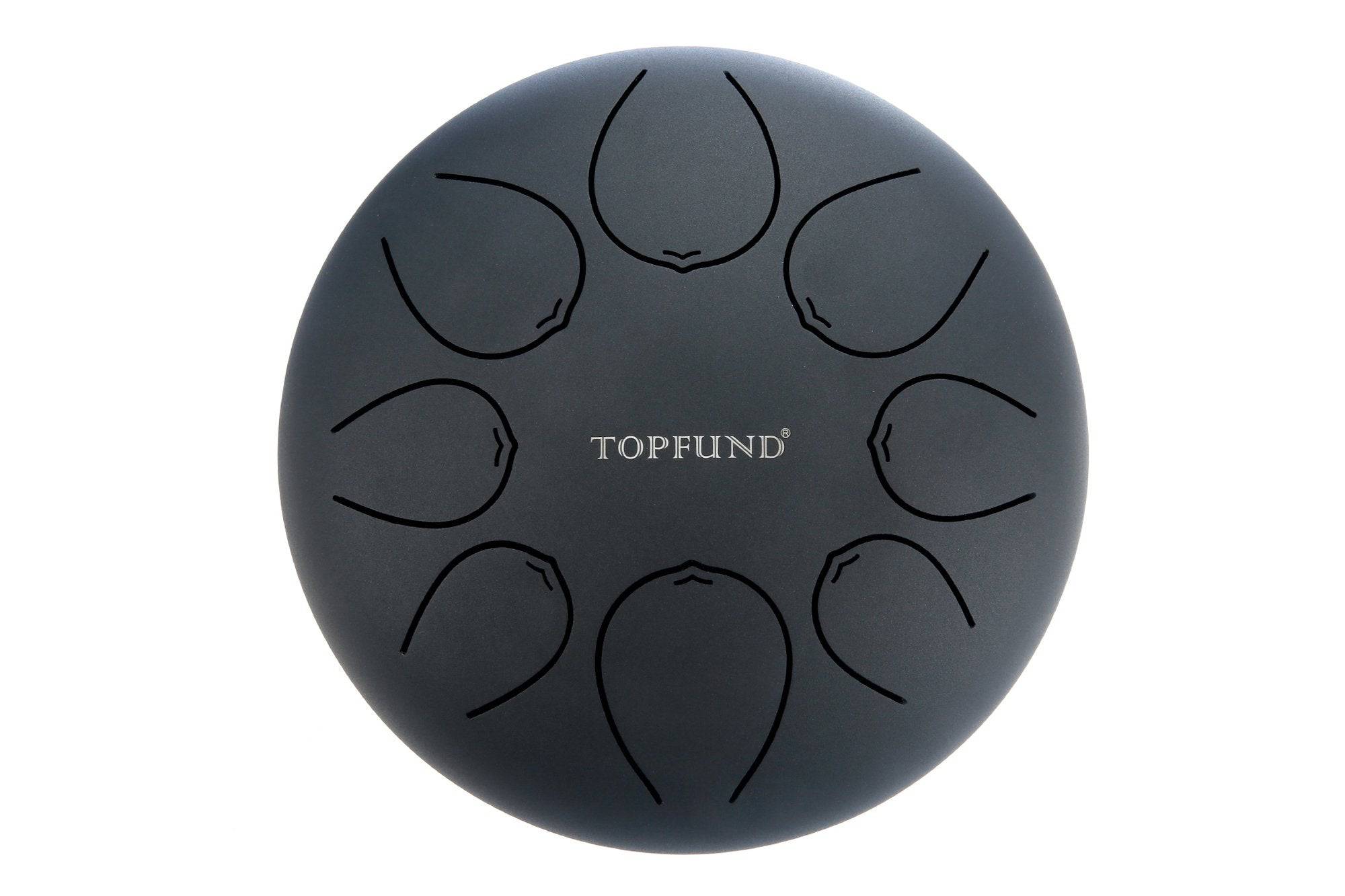 TOPFUND C Major Steel Tongue Drum Matt Black Colored 12 Inch - TOPFUND Crystal Singing Bowl