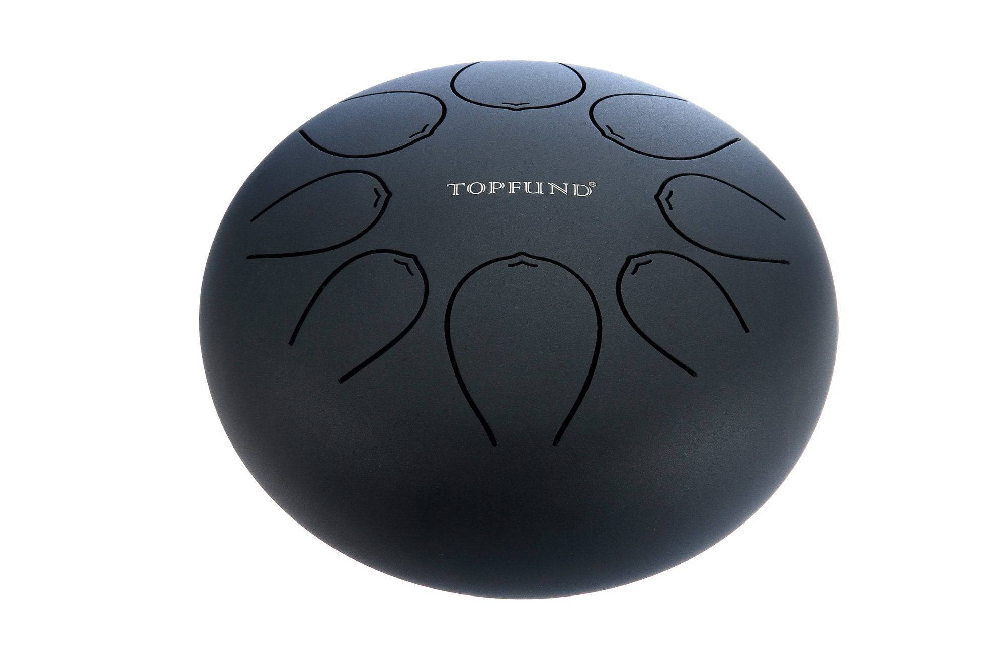 TOPFUND C Major Steel Tongue Drum Matt Black Colored 12 Inch - TOPFUND Crystal Singing Bowl