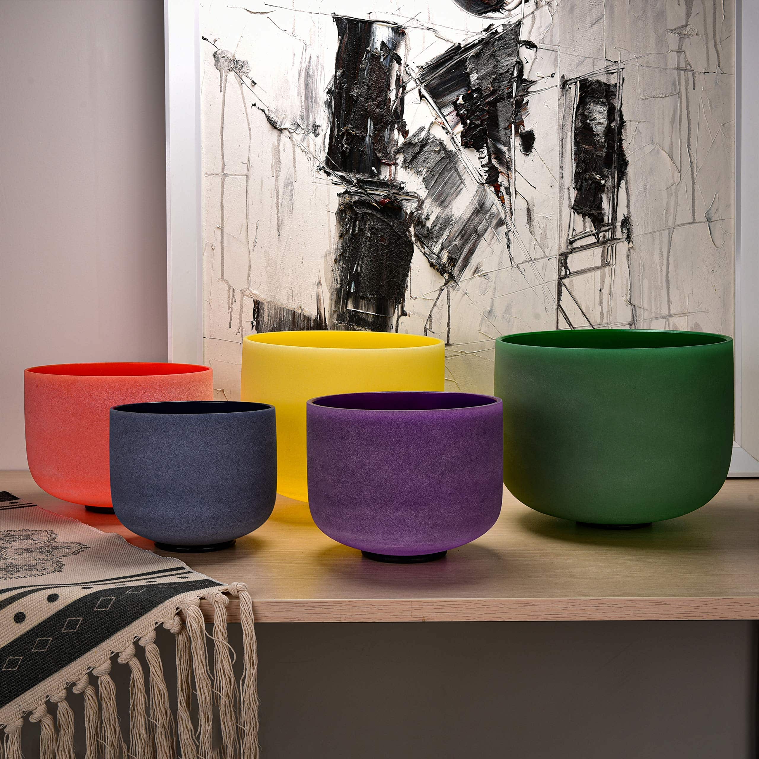 TOPFUND Chakra Tuned Set of 5 Color Crystal Singing Bowls 8-12 inch - TOPFUND Crystal Singing Bowl