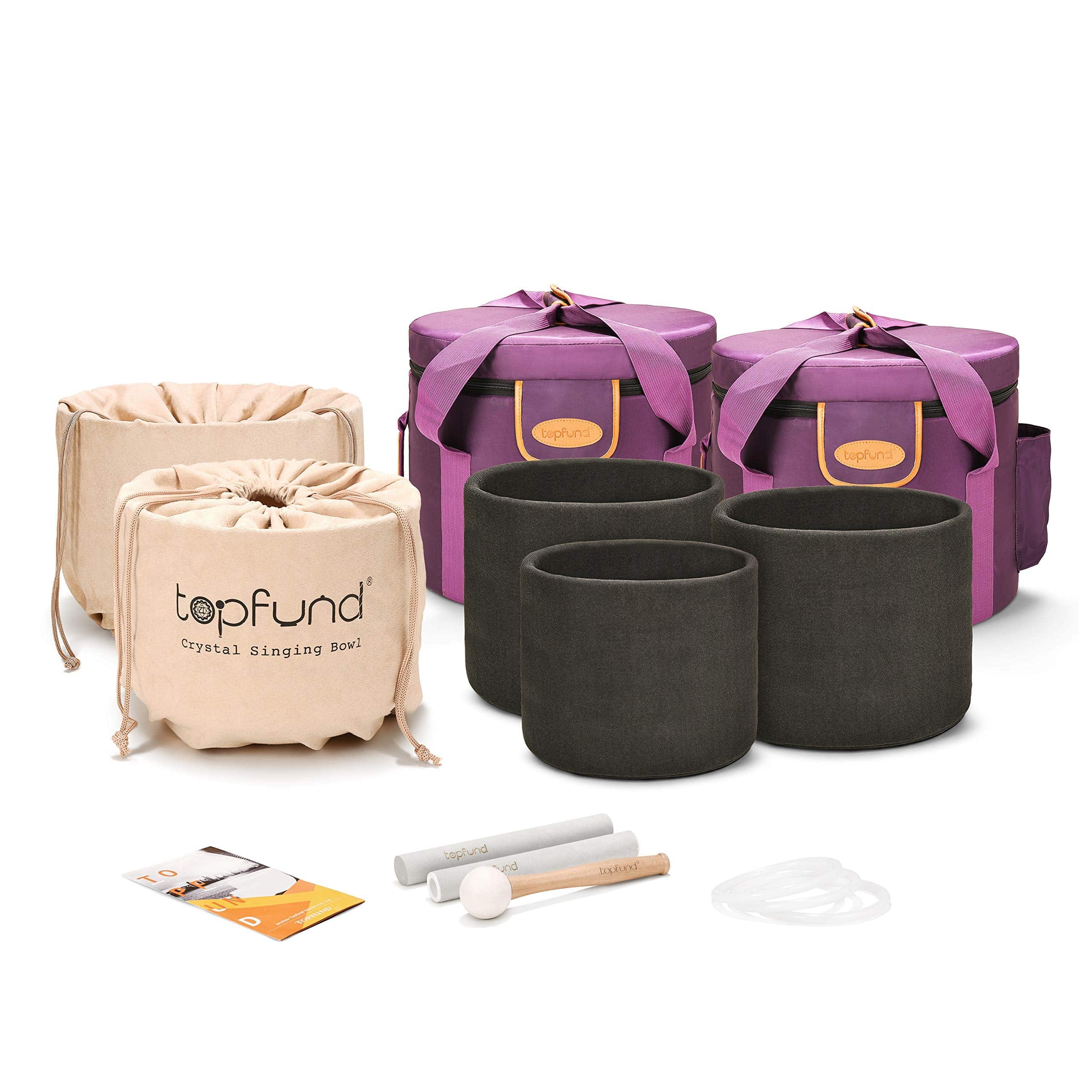 TOPFUND Chakra Tuned Set of 5 Color Crystal Singing Bowls 8-12 inch - TOPFUND Crystal Singing Bowl