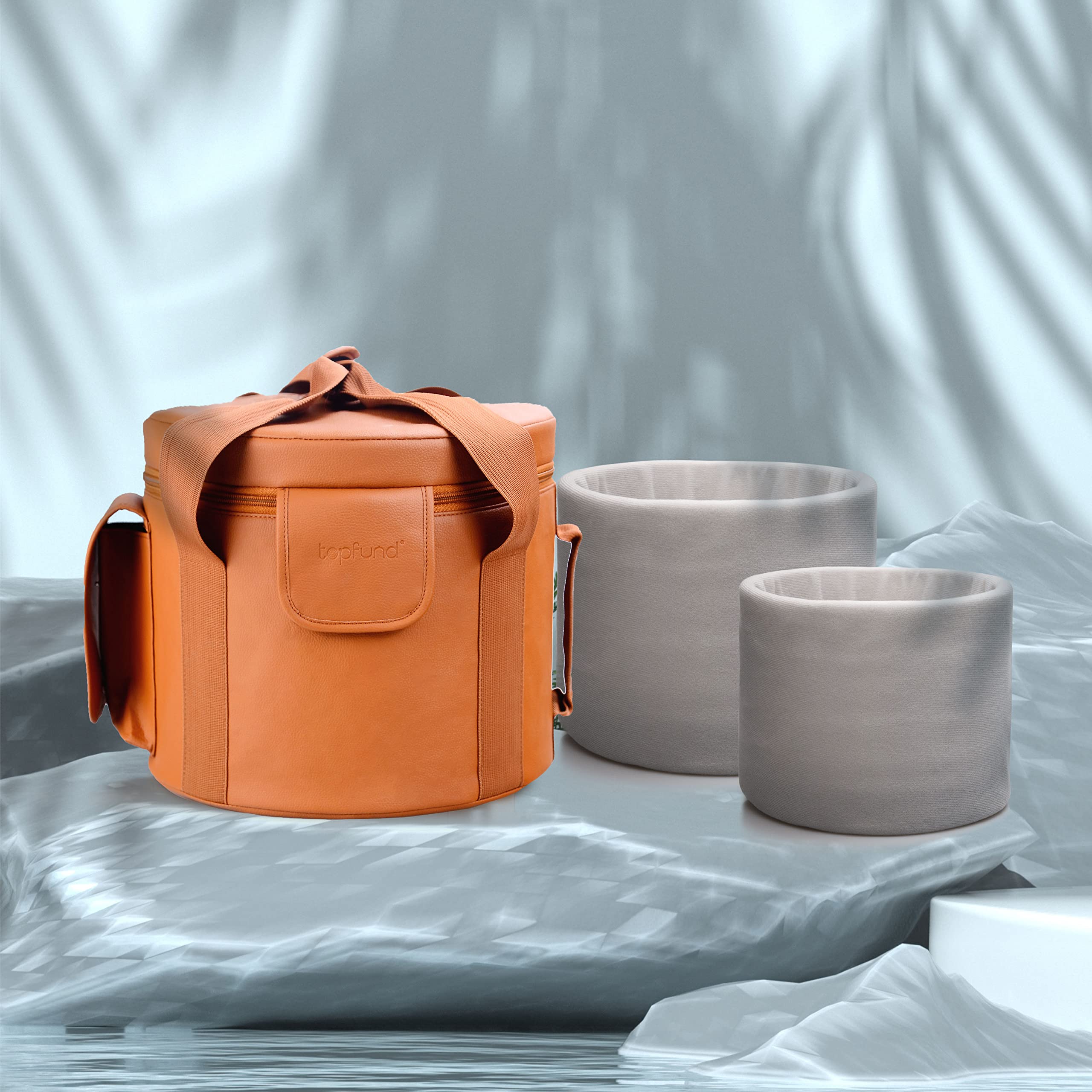 TOPFUND Artificial Leather Heavy Duty Sponge Padded Crystal Singing Bowl Carrying Case - TOPFUND Crystal Singing Bowl