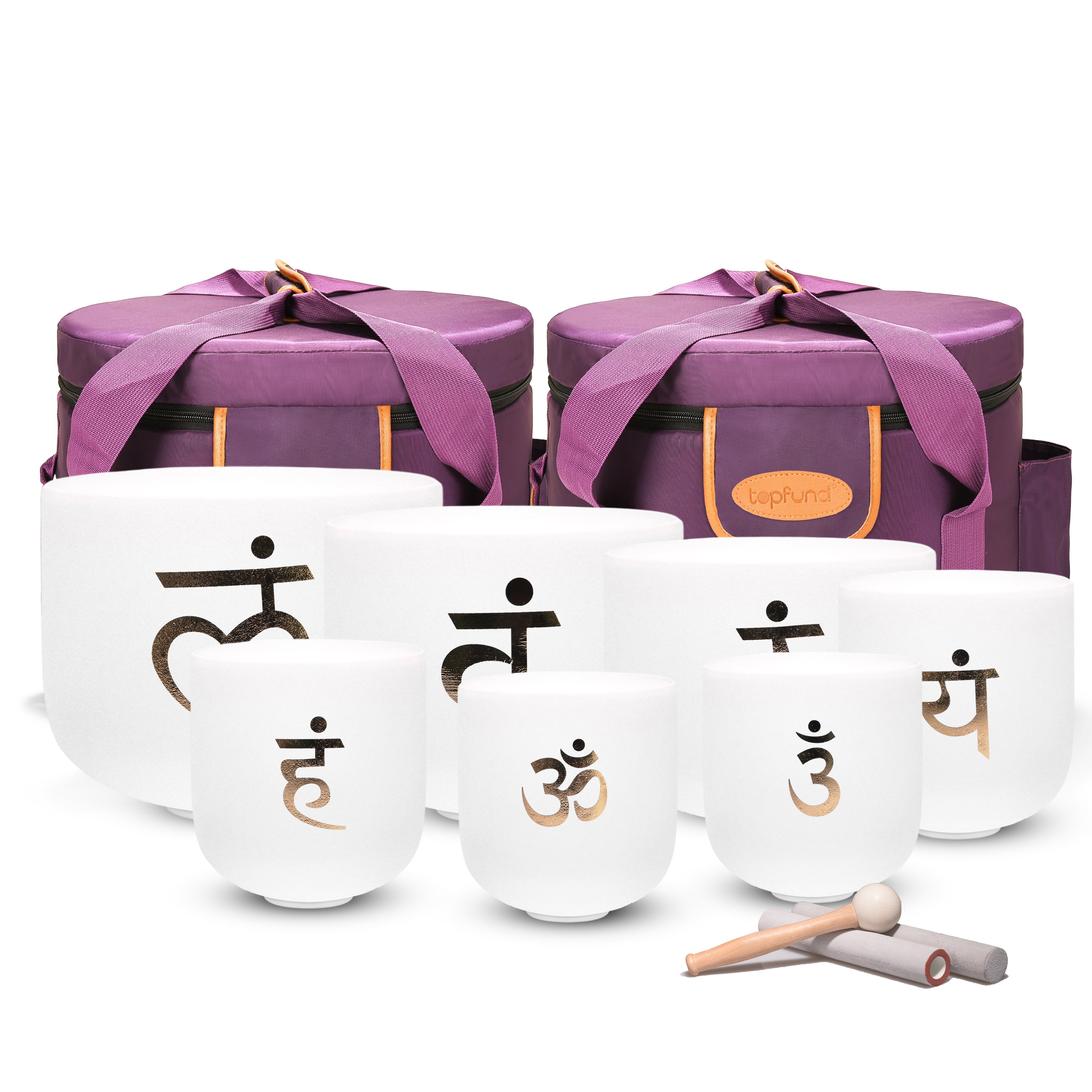 TOPFUND 432Hz 6-10 inch Sanskrit Chakra Set of 7 Crystal Singing Bowls with Heavy Duty Carrying Cases and Singing Bowl Mallets
